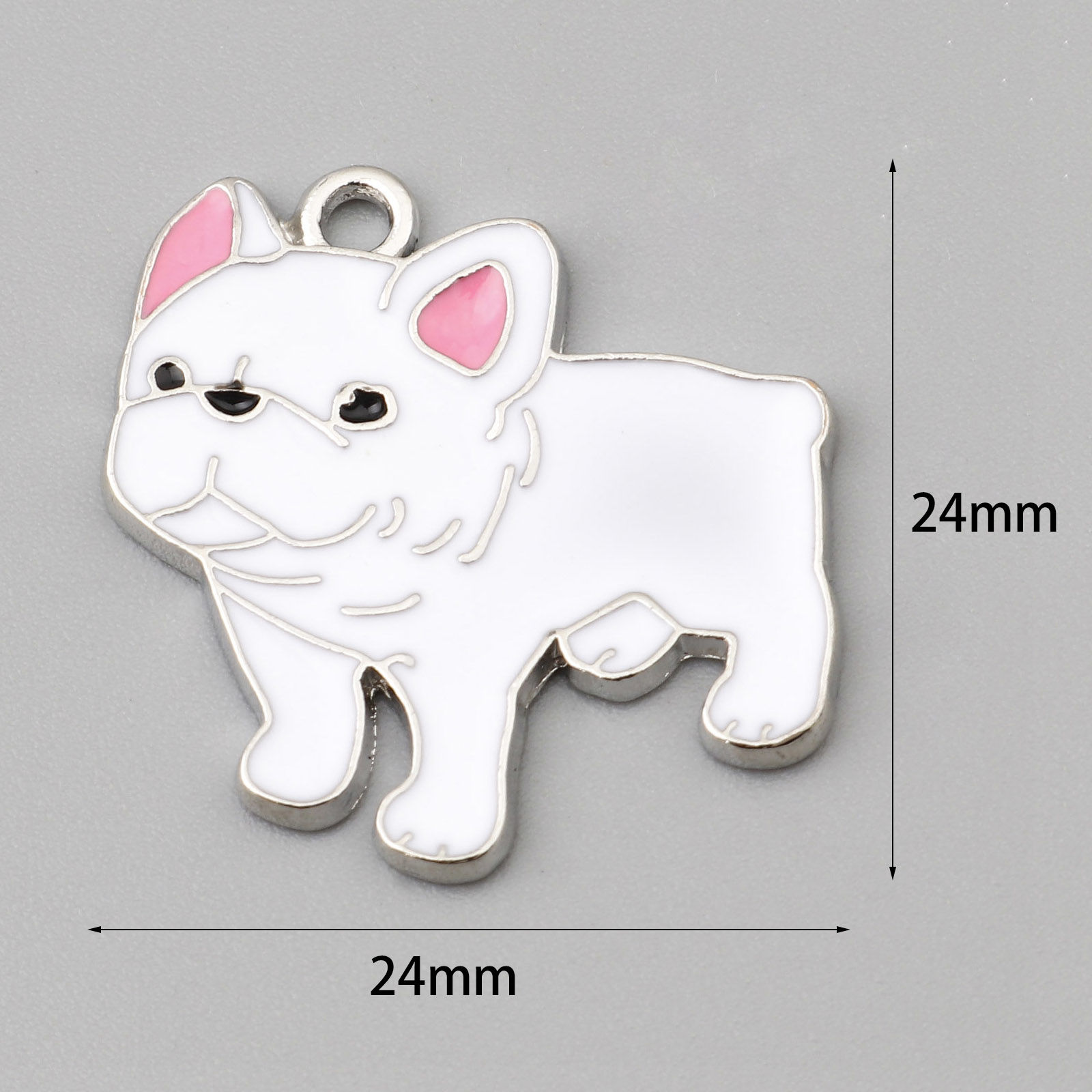 Picture of Zinc Based Alloy Charms Bulldog Animal Silver Tone White Enamel 24mm x 24mm, 10 PCs
