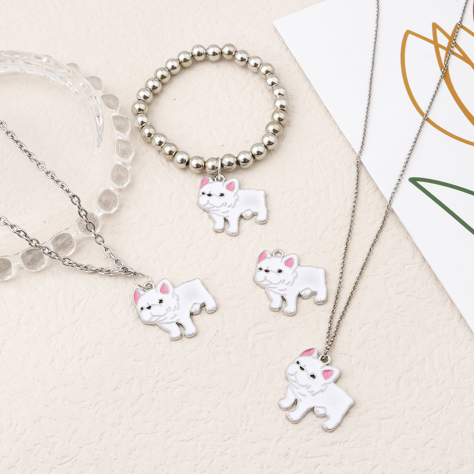 Picture of Zinc Based Alloy Charms Bulldog Animal Silver Tone White Enamel 24mm x 24mm, 10 PCs
