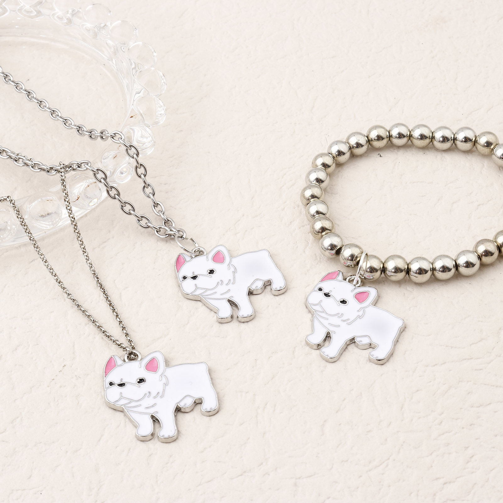 Picture of Zinc Based Alloy Charms Bulldog Animal Silver Tone White Enamel 24mm x 24mm, 10 PCs