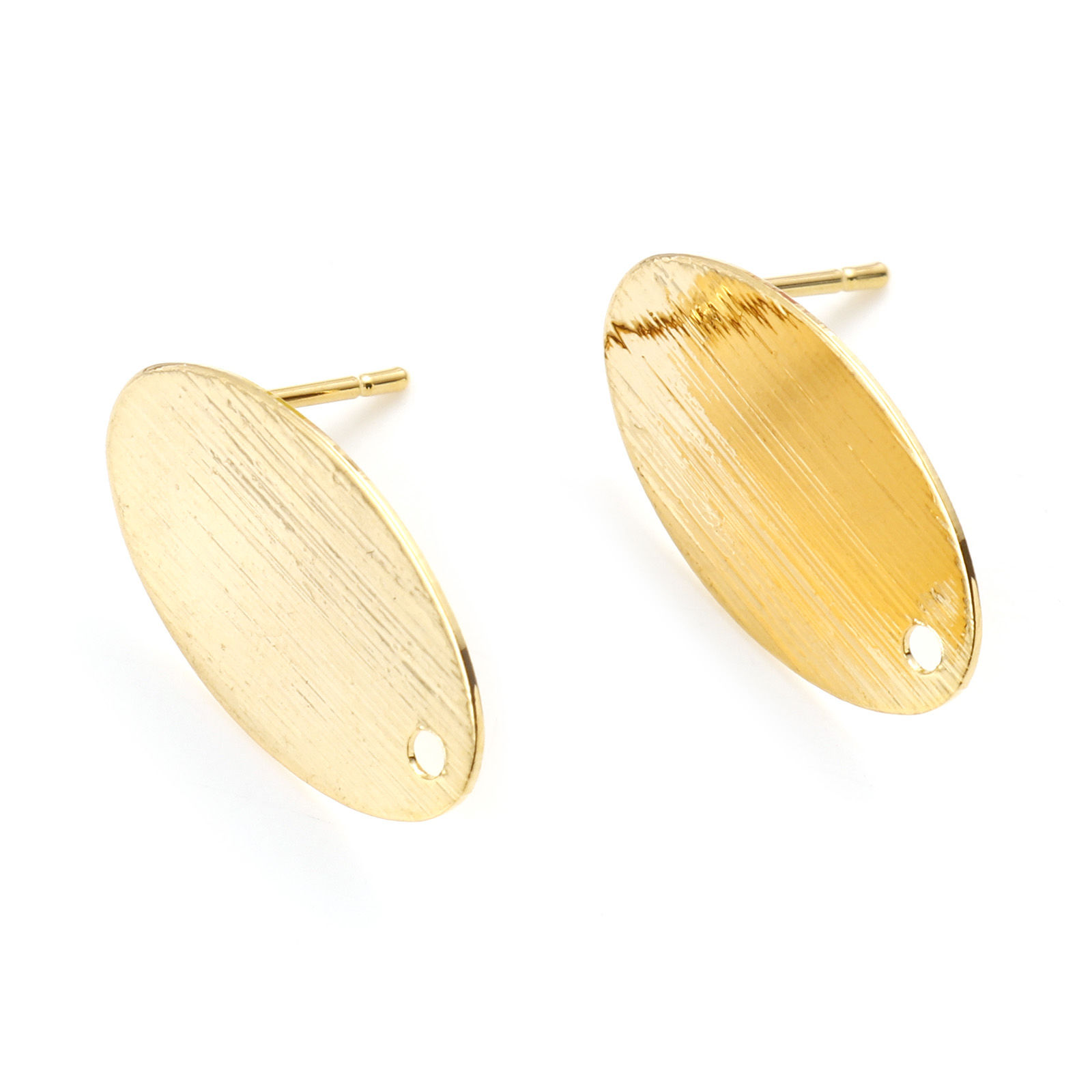 Immagine di Ottone Accessori Per Orecchini Vero Oro Placcato Ovale W/ Loop 19mm x 11mm, Dimensione di Posta / Cavo: (19 misura), 4 Pz