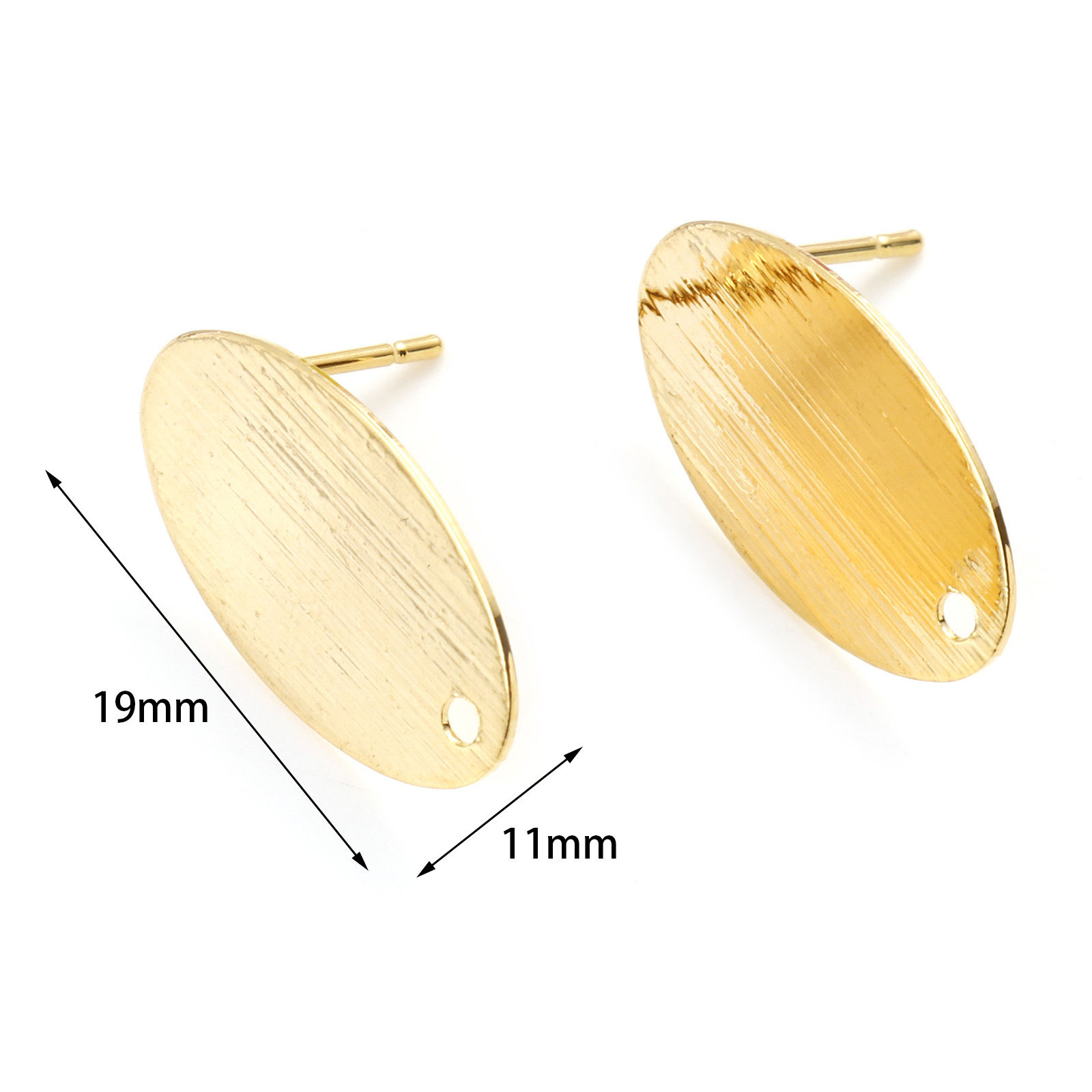 Immagine di Ottone Accessori Per Orecchini Vero Oro Placcato Ovale W/ Loop 19mm x 11mm, Dimensione di Posta / Cavo: (19 misura), 4 Pz