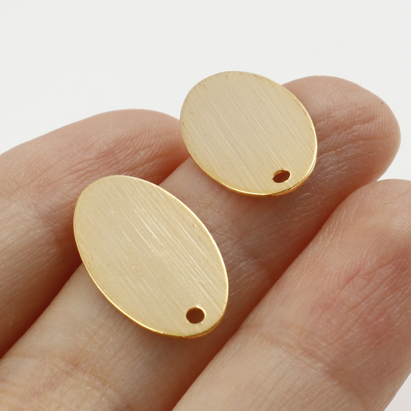 Immagine di Ottone Accessori Per Orecchini Vero Oro Placcato Ovale W/ Loop 19mm x 11mm, Dimensione di Posta / Cavo: (19 misura), 4 Pz