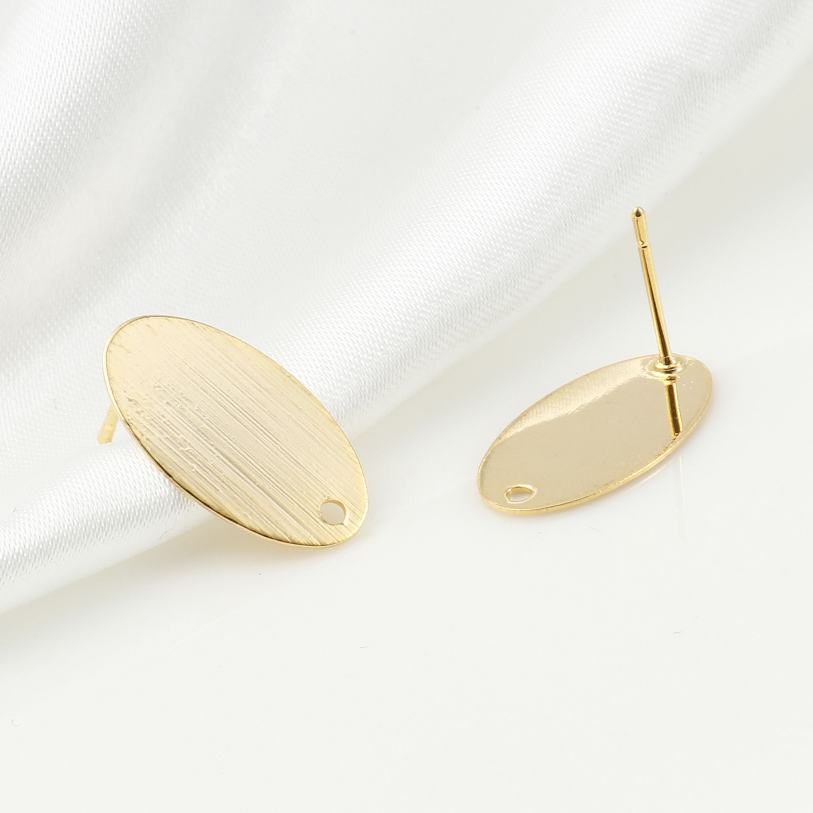 Immagine di Ottone Accessori Per Orecchini Vero Oro Placcato Ovale W/ Loop 19mm x 11mm, Dimensione di Posta / Cavo: (19 misura), 4 Pz