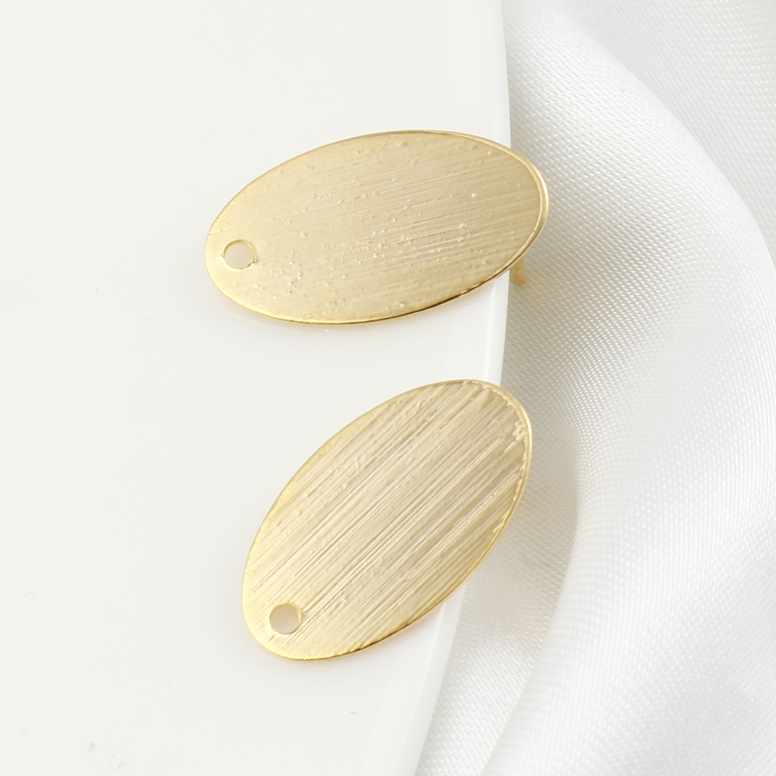 Immagine di Ottone Accessori Per Orecchini Vero Oro Placcato Ovale W/ Loop 19mm x 11mm, Dimensione di Posta / Cavo: (19 misura), 4 Pz