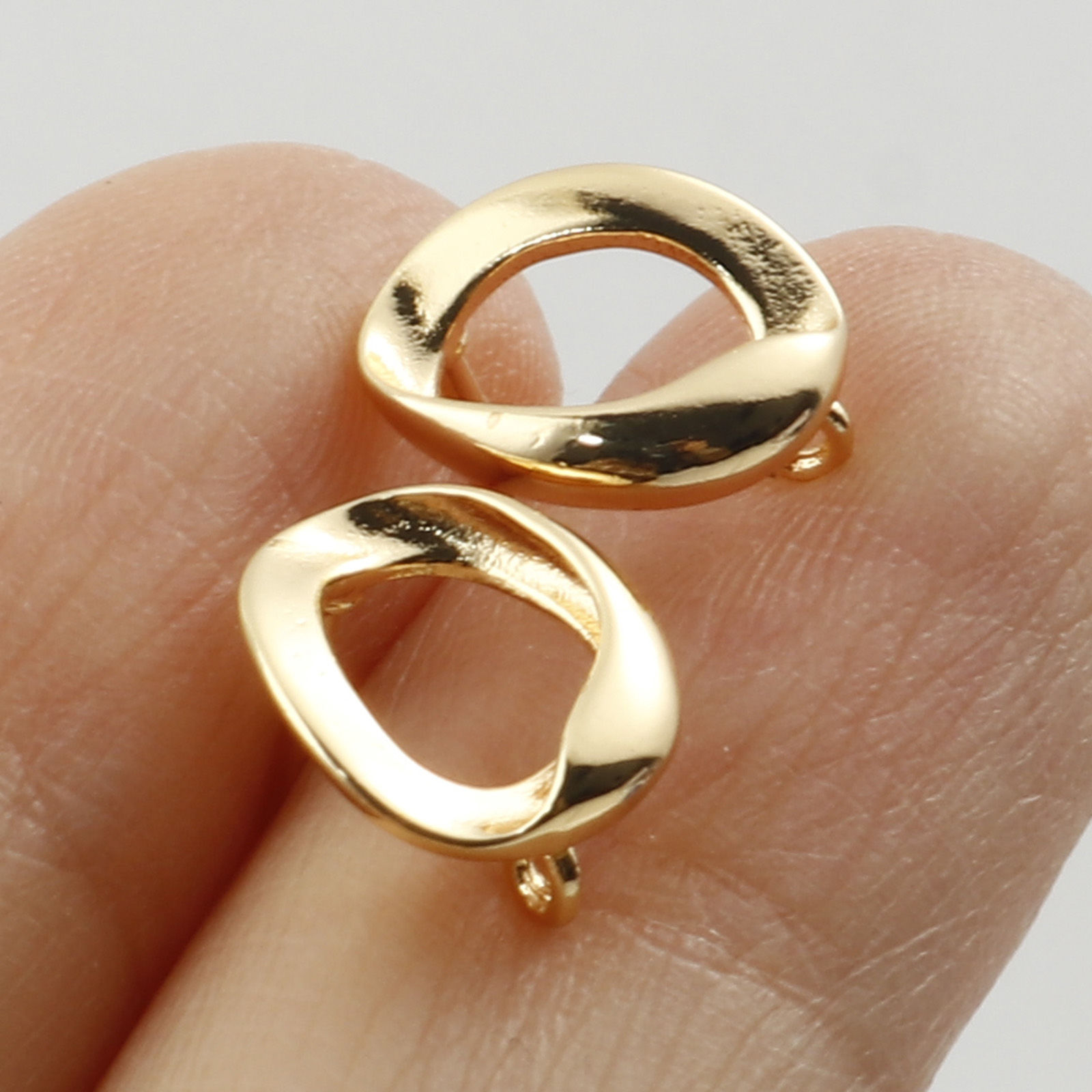 Picture of Brass Earring Accessories Real Gold Plated Geometric Oval W/ Loop 10mm x 8mm, Post/ Wire Size: (21 gauge), 2 PCs
