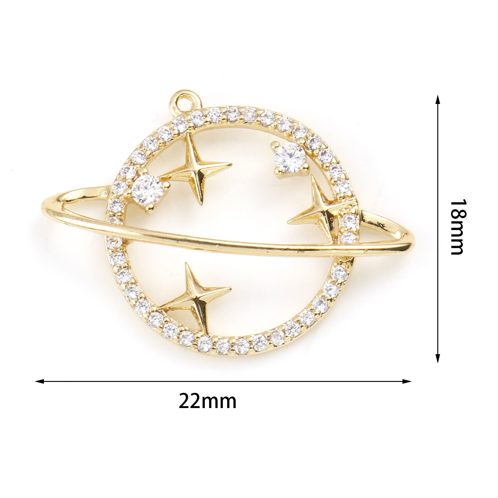 Imagen de Latón Micro Pave Colgantes Charms Estrella Oro Real Chapado Universo Planeta Claro Circón Artificial 22mm x 18mm, 1 Unidad