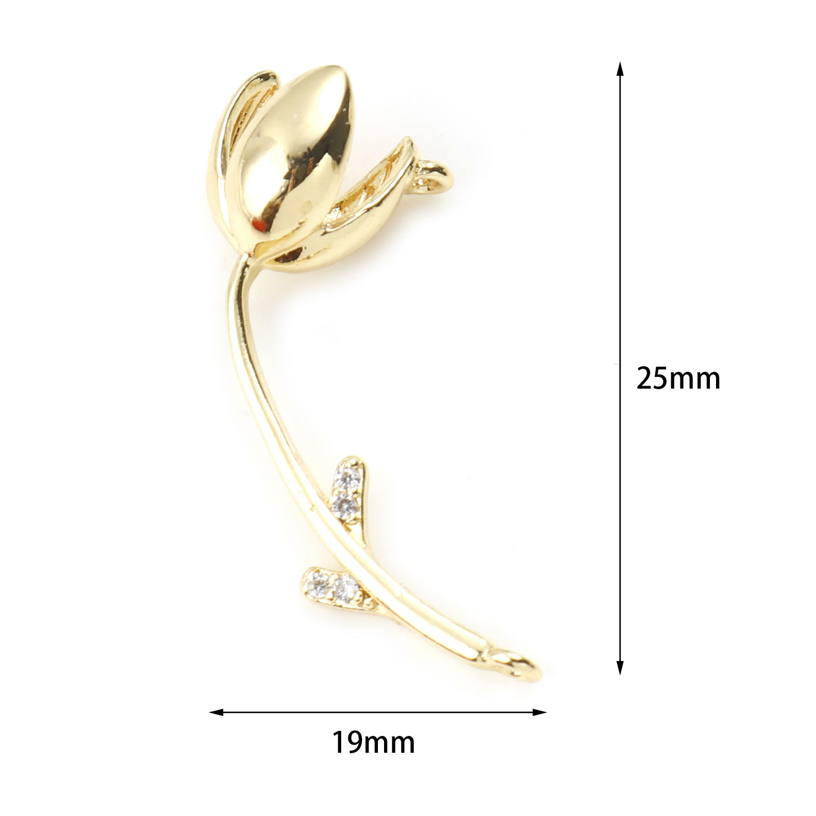 Picture of Brass Connectors Real Gold Plated Tulip Flower Clear Cubic Zirconia 25mm x 9mm, 2 PCs