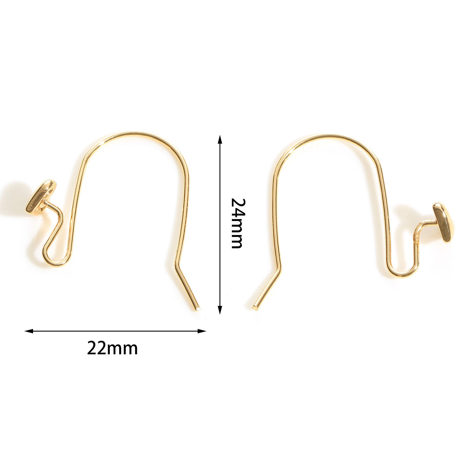 Image de Boucles d'Oreilles Crochets La Saint Valentin en Laiton Plaqué Or Véritable Cœur 24mm x 22mm, Epaisseur de Fil: (20 gauge), 4 Pcs