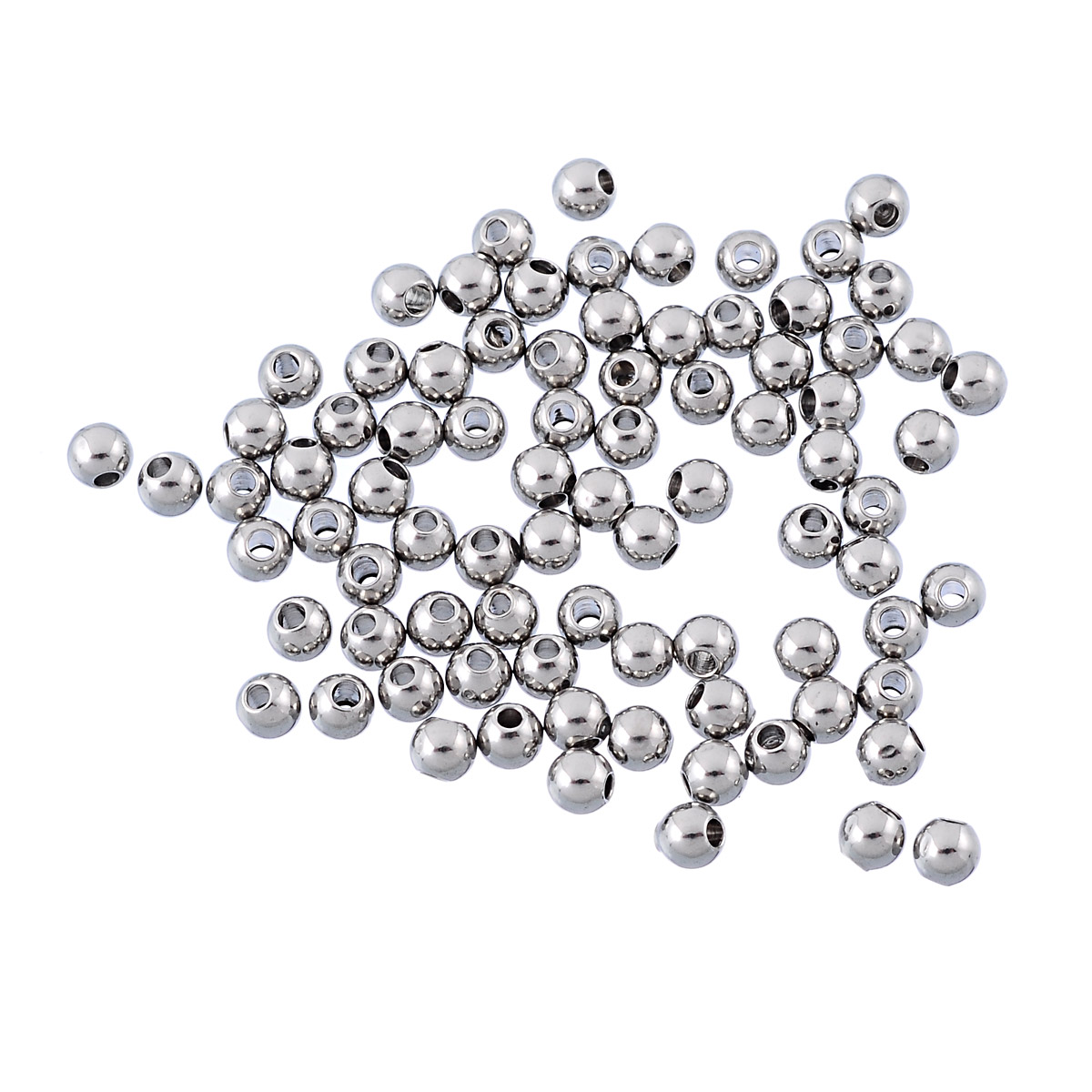 Picture of 304 Stainless Steel Seed Beads Round Silver Tone About 3mm Dia, Hole: Approx 1mm, 50 PCs