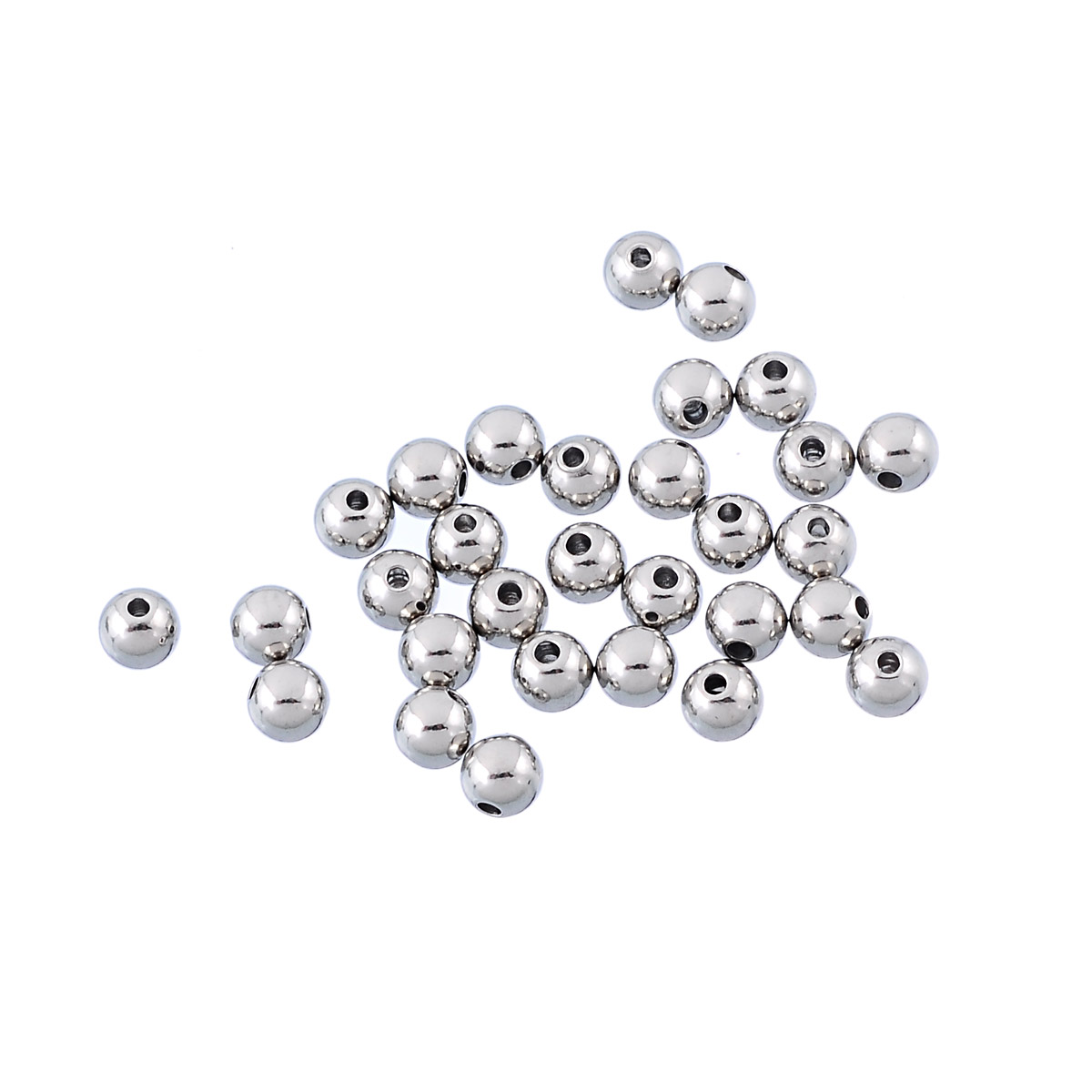 Imagen de Acero Inoxidable de Cuentas Ronda Tono de Plata 4mm Diámetro, Agujero: acerca de 1.0mm, 50 Unidades