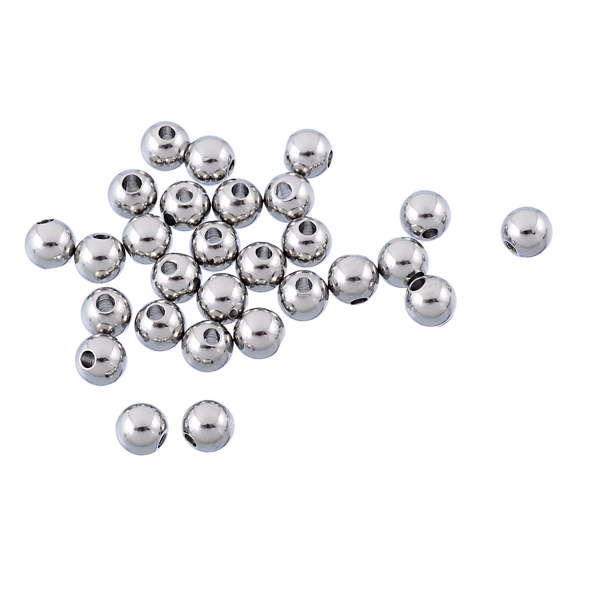 Picture of Stainless Steel Spacer Beads Round Silver Tone About 5mm Dia, Hole:Approx 1.3mm, 50 PCs