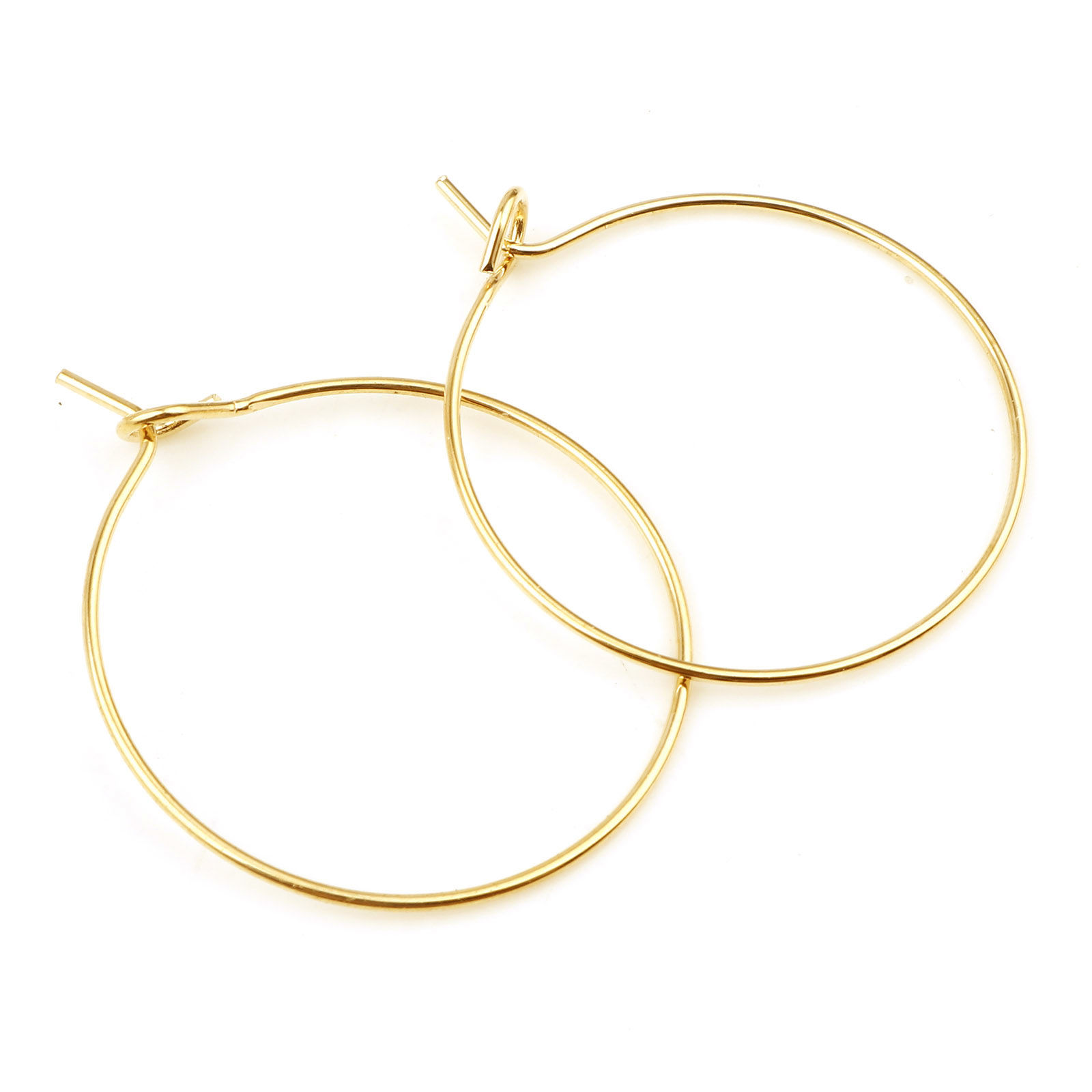 Imagen de Hierro Pendientes Círculos Chapado en Oro Ronda 3.1cm x 2.5cm, Post/ Wire: (21 gauge), 100 Unidades