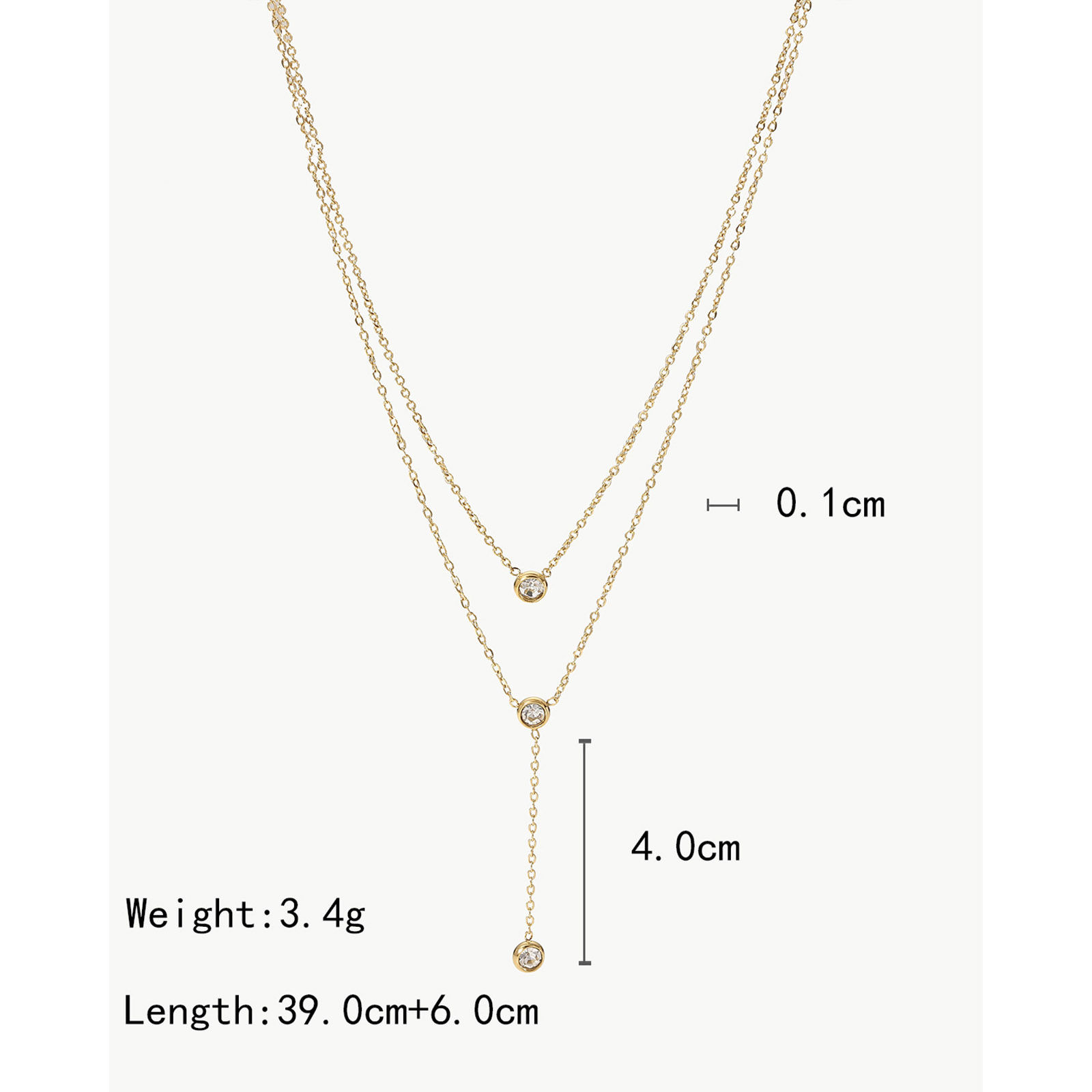 Picture of 1 Piece Vacuum Plating Stainless Steel Choker Necklace 18K Gold Plated Round Clear Cubic Zirconia 39cm(15 3/8") long