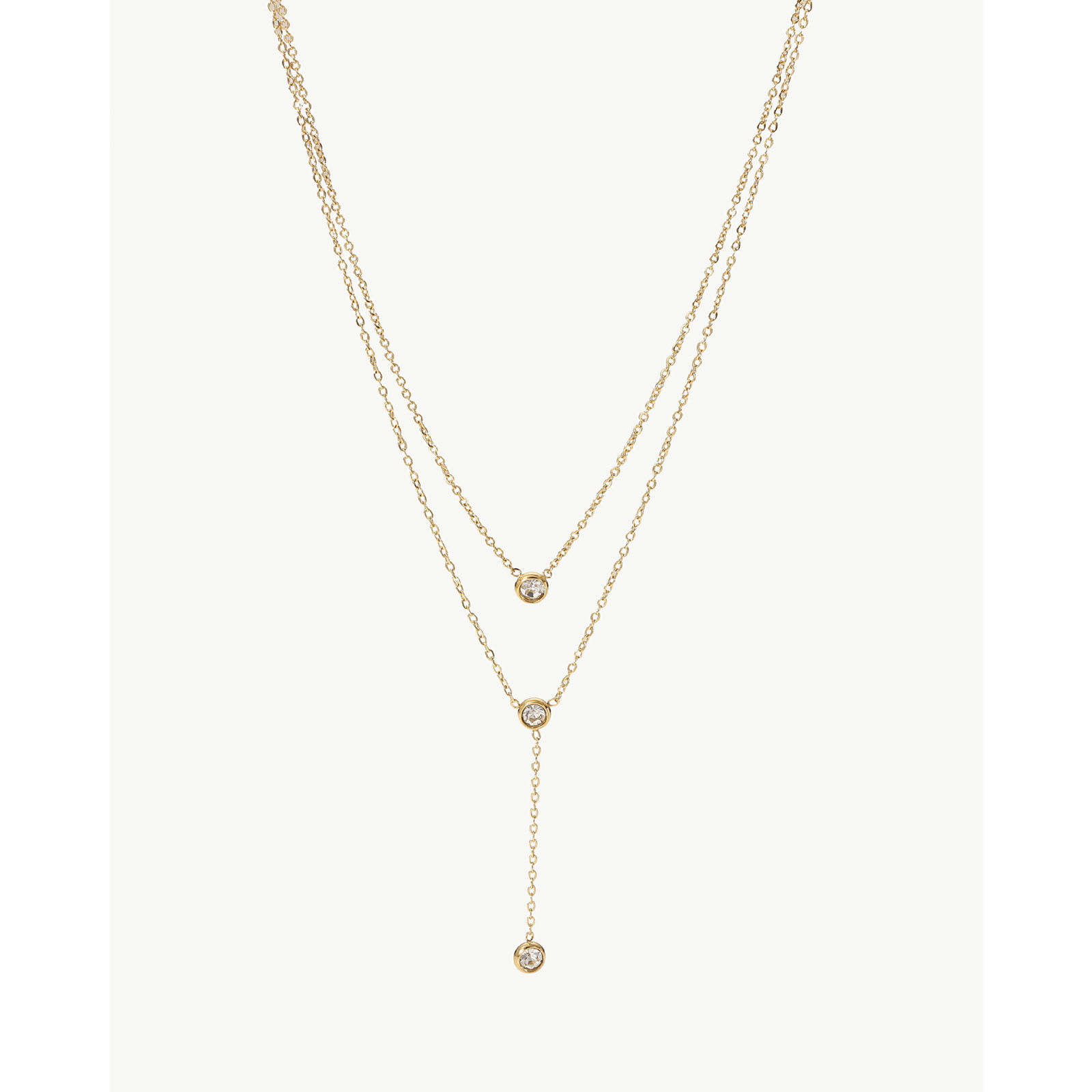 Picture of 1 Piece Vacuum Plating Stainless Steel Choker Necklace 18K Gold Plated Round Clear Cubic Zirconia 39cm(15 3/8") long