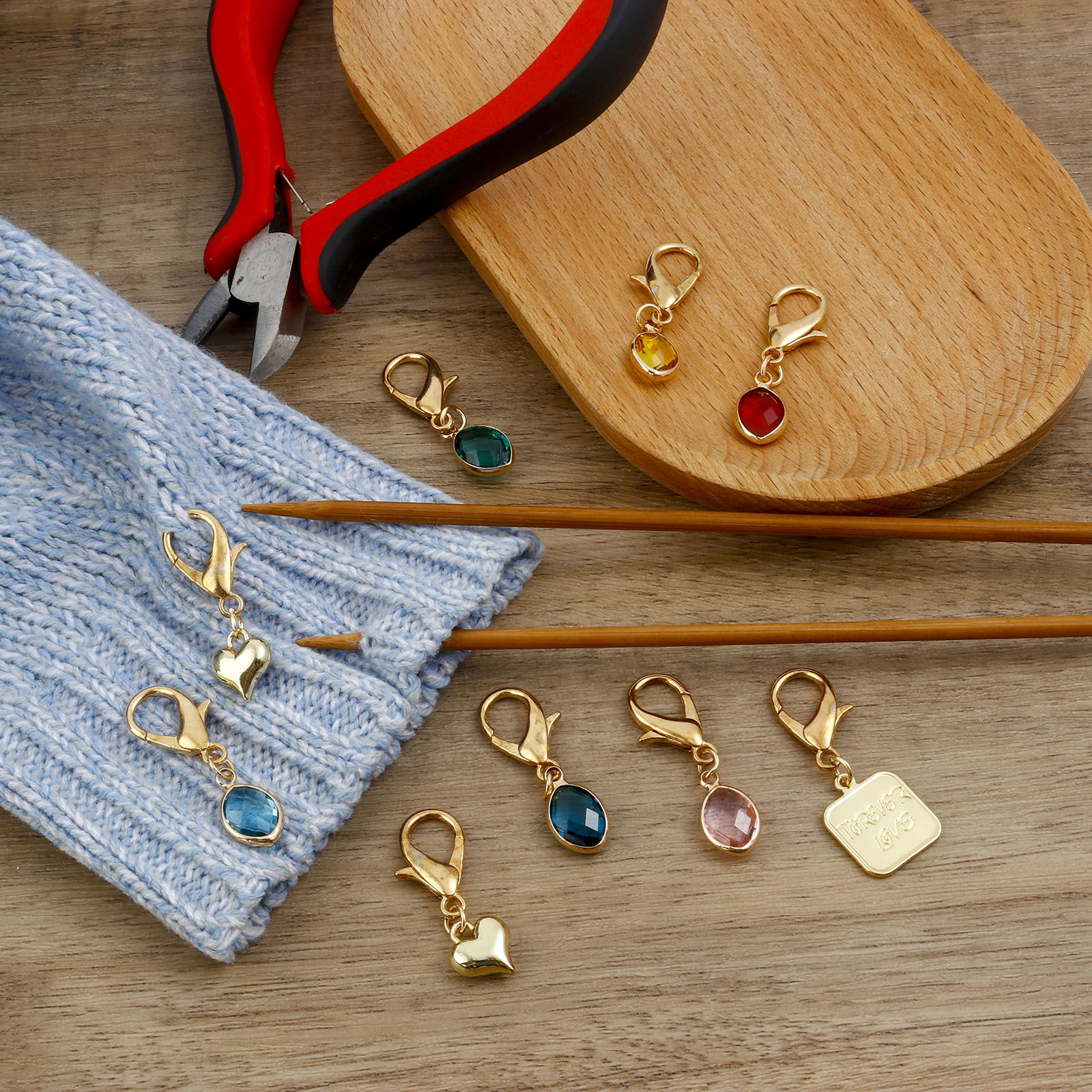 Picture of Alloy Birthstone Knitting Stitch Markers Marquise Heart KC Gold Plated 4.1x1.5cm - 3.5x1.2cm, 1 Set ( 9 PCs/Set)