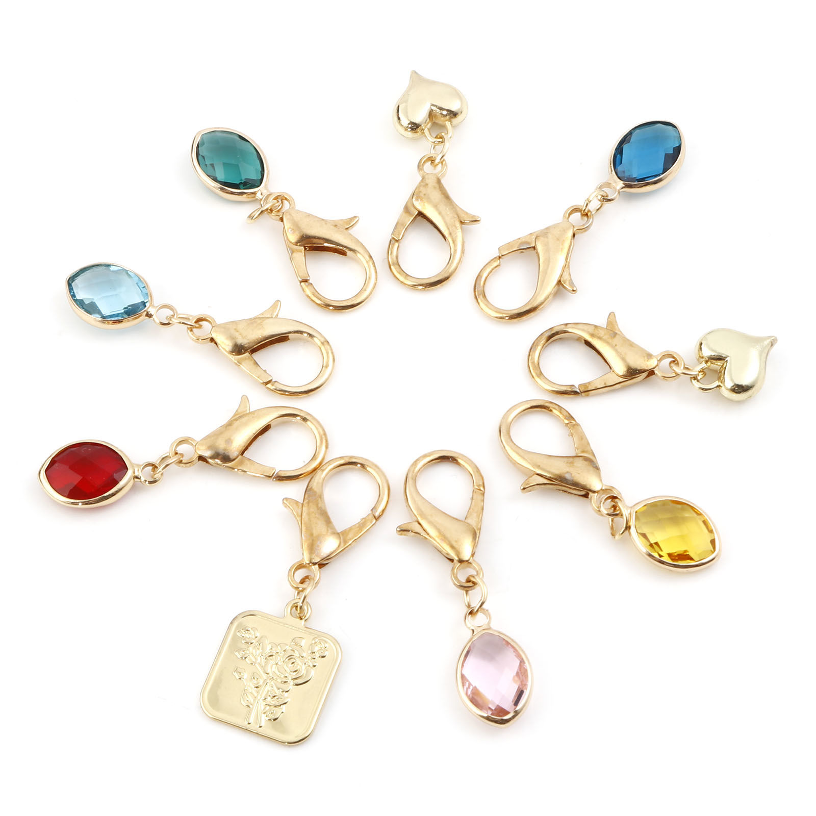 Picture of Alloy Birthstone Knitting Stitch Markers Marquise Heart KC Gold Plated 4.1x1.5cm - 3.5x1.2cm, 1 Set ( 9 PCs/Set)