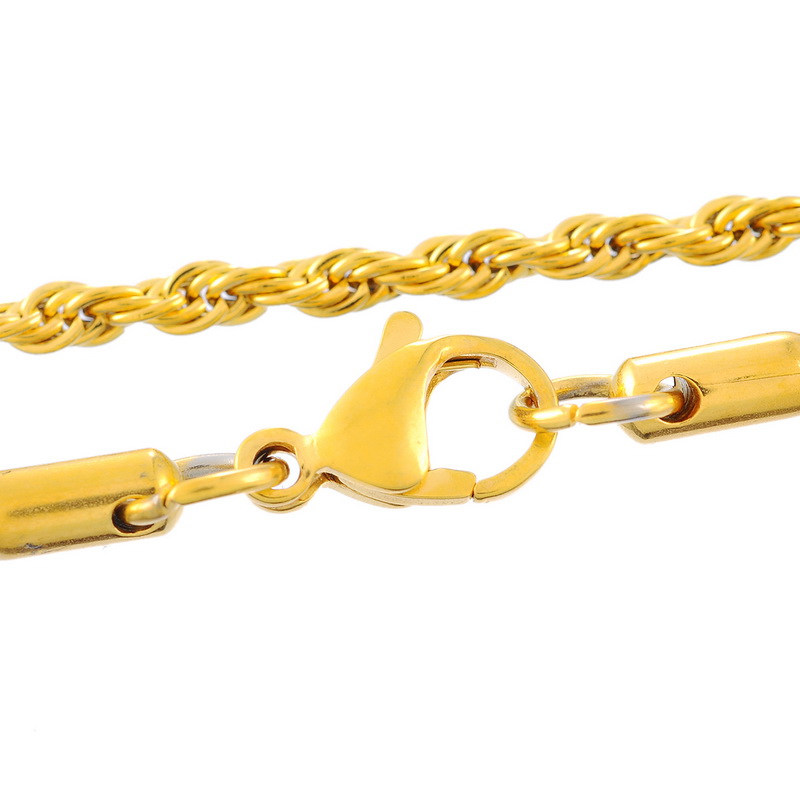 Picture of 304 Stainless Steel Jewelry Braiding Chain Necklace Gold Plated 55cm(21 5/8") long, Chain Size: 4mm(1/8"), 1 Piece