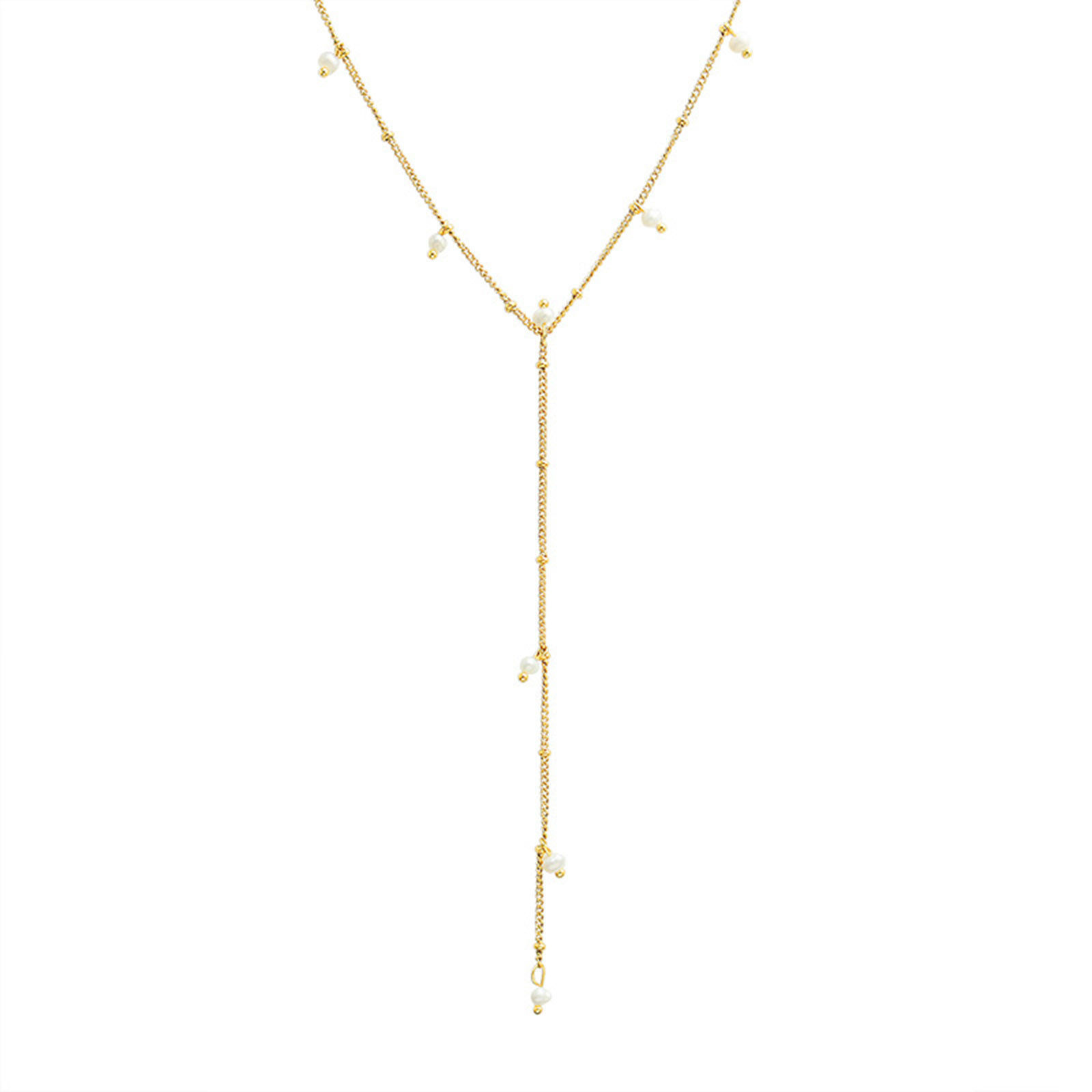Imagen de Perlas de Agua Dulce Estilo Ins Collares Chapado en Oro de 18K Panícula 40cm longitud, 1 Unidad