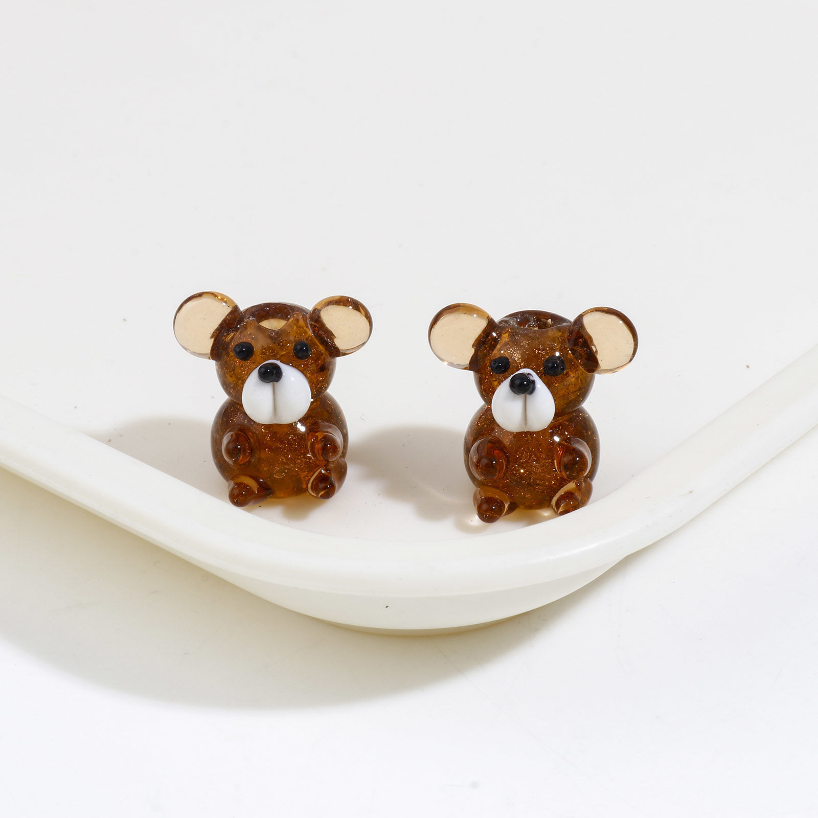 Изображение Бусины Лэмпворк, 3D Медведь, Коричневый 20мм x 19мм, 1.8мм, 2 ШТ