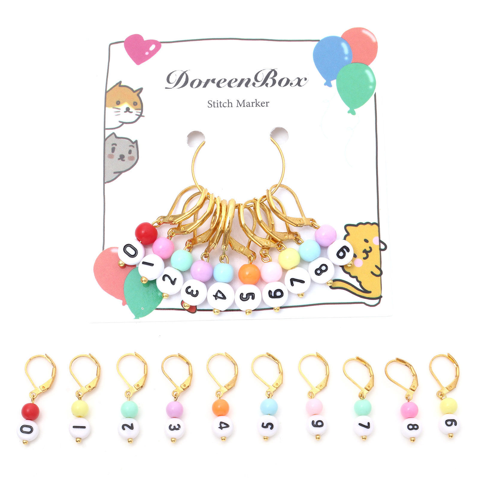 Imagen de Cobre & Acrílico Knitting Stitch Markers 0-9 Chapado en Oro Al Azar Número 3.1cm x 1.1cm, 1 Juego ( 10Unidades/Juego)