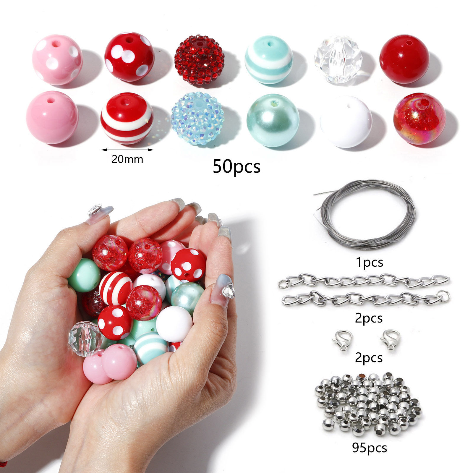 Imagen de Acrílico Kits de Bricolaje de Cuentas para Pulsera, Collar, Fabricación de Joyas, Accesorios Hechos a Mano Multicolor Ronda 20mm Diámetro, Agujero: Aprox 2.5mm, 1 Juego