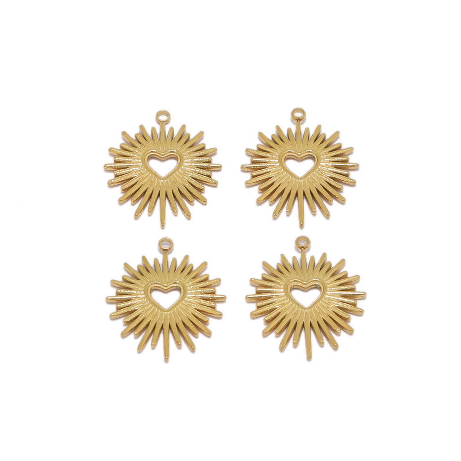Picture of 304 Stainless Steel Charms Gold Plated Sun Heart Hollow 22.5mm x 19mm, 5 PCs