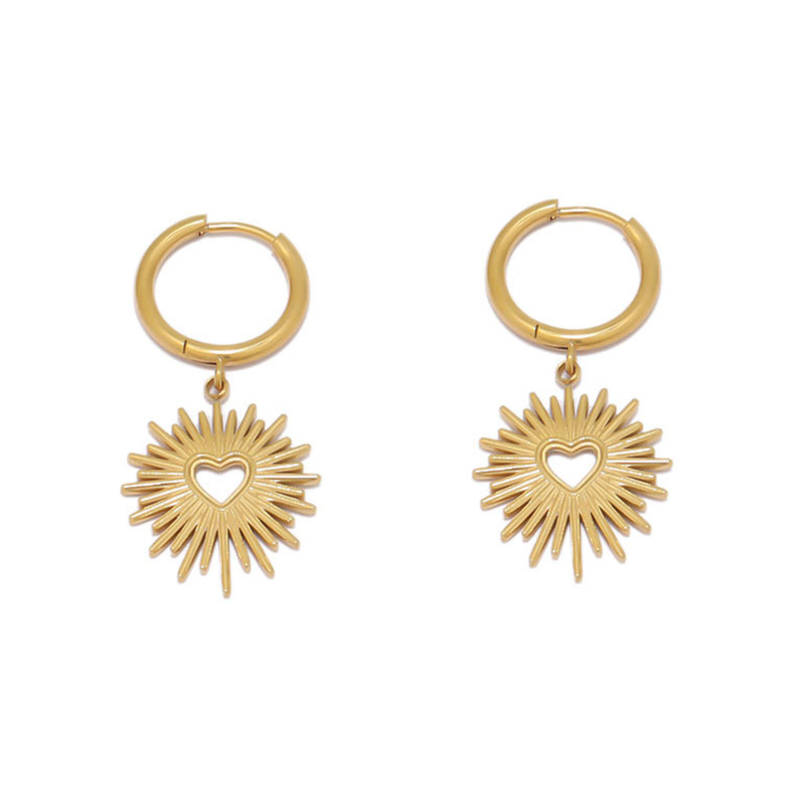 Picture of 304 Stainless Steel Charms Gold Plated Sun Heart Hollow 22.5mm x 19mm, 5 PCs