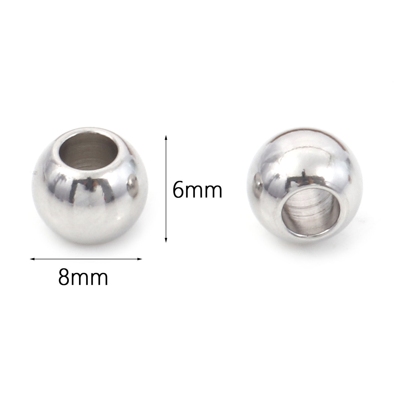 Picture of 304 Stainless Steel Beads Drum Silver Tone 8mm x 6mm, Hole: Approx 3.6mm, 30 PCs