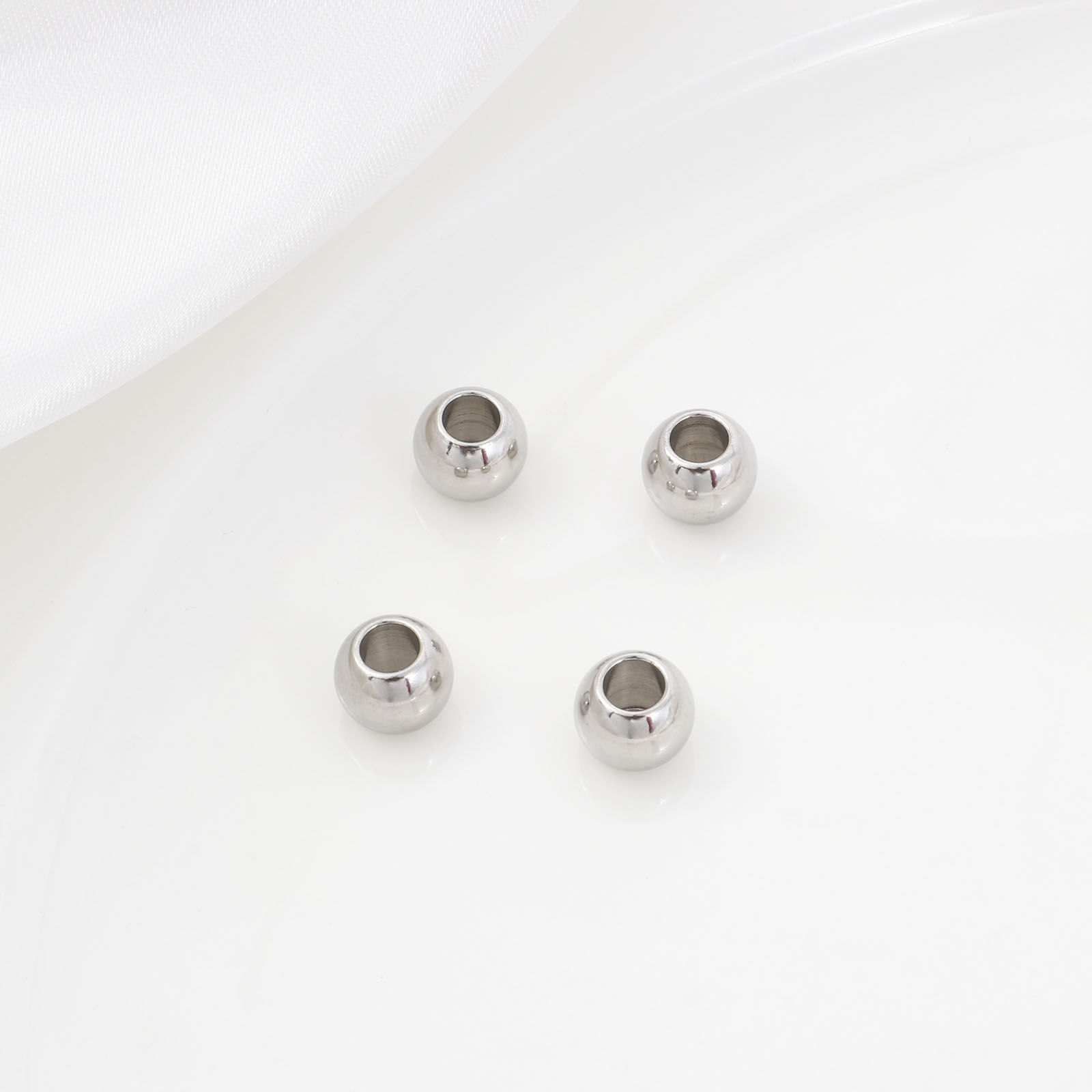 Picture of 304 Stainless Steel Beads Drum Silver Tone 8mm x 6mm, Hole: Approx 3.6mm, 30 PCs