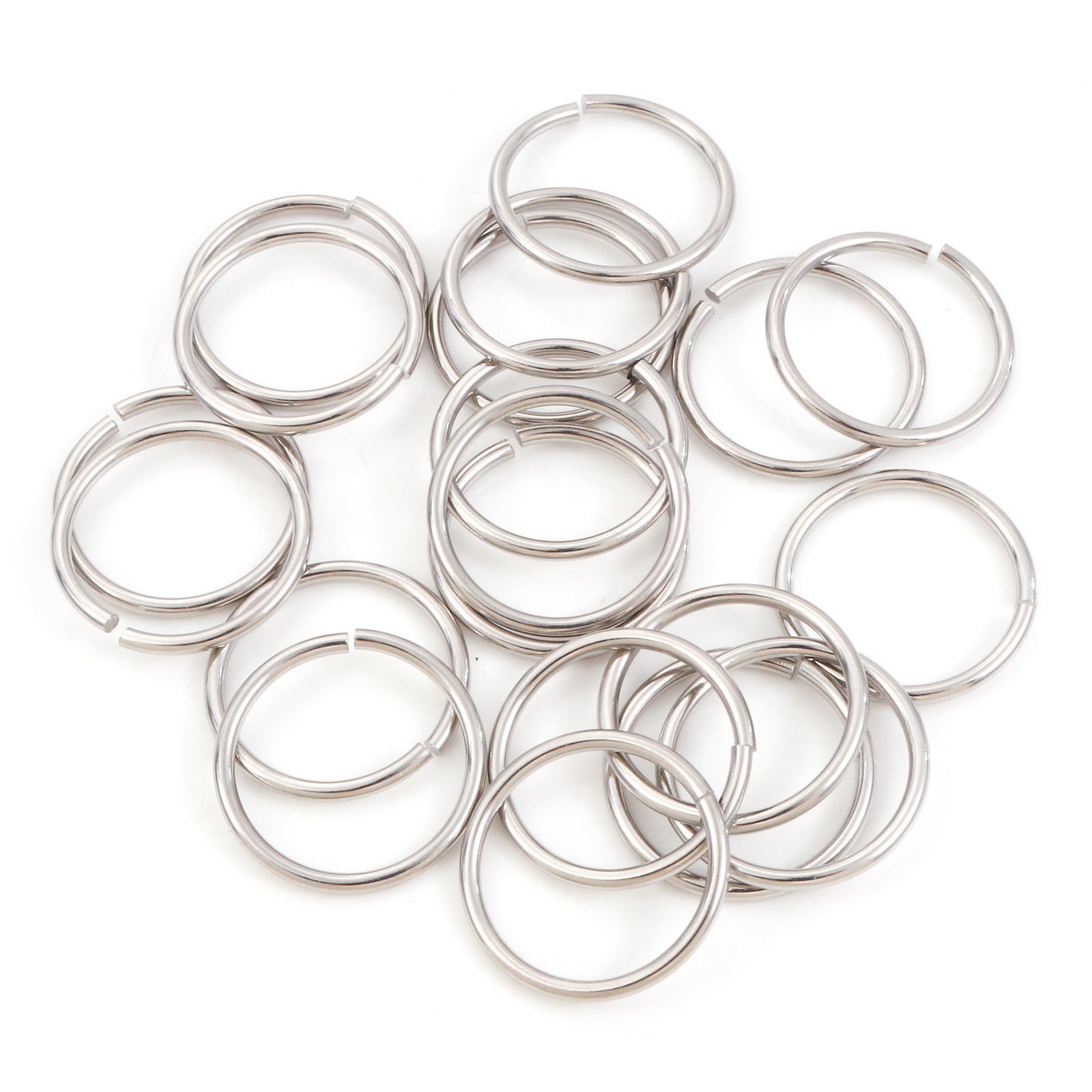 Picture of 20 PCs 25mm Dia., 2mm(12 gauge) 304 Stainless Steel Open Jump Rings Findings For Jewelry Making Silver Tone Round