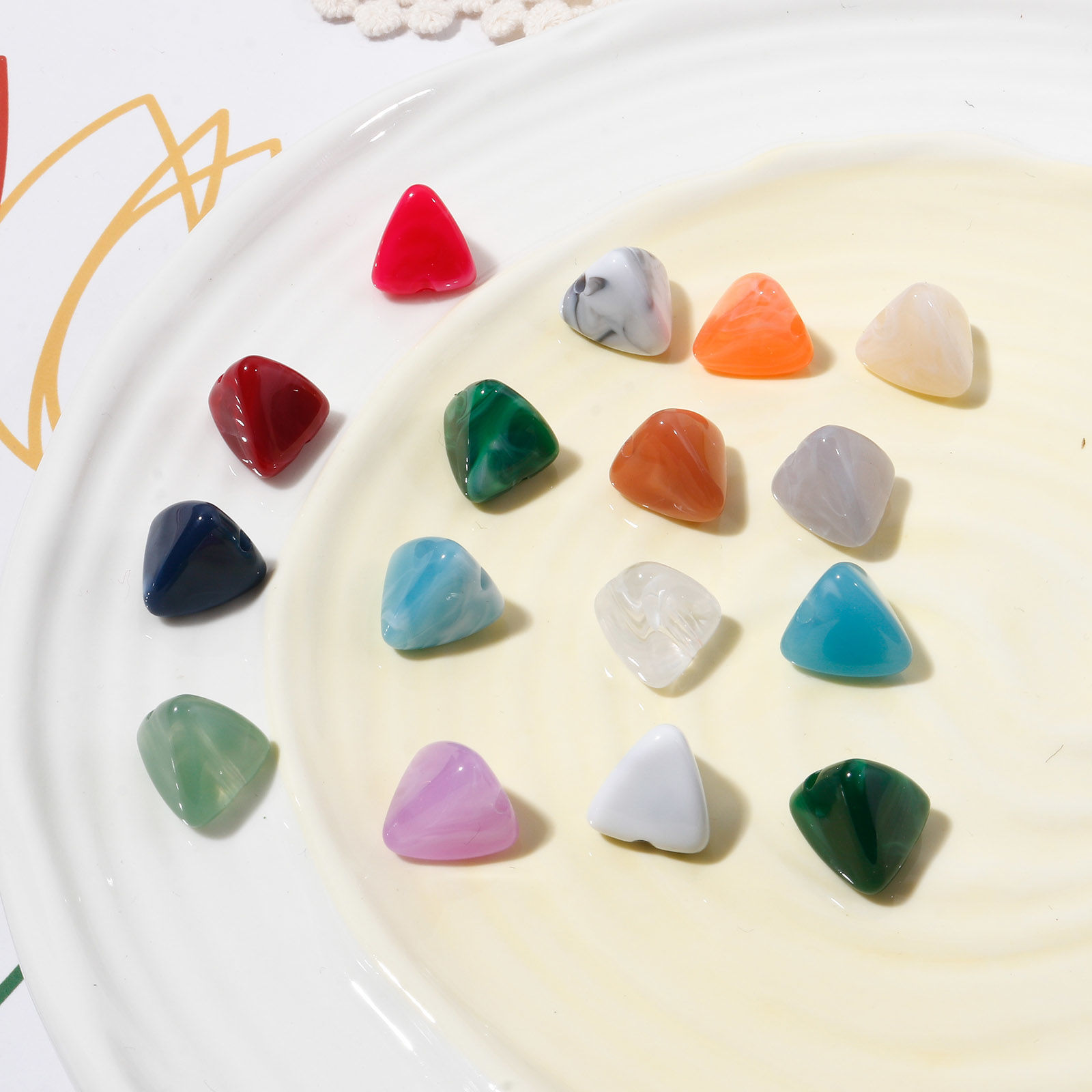 Picture of Acrylic Beads At Random Color Mixed Pyramid About 13mm x 12mm, Hole: Approx 2.2mm, 20 PCs