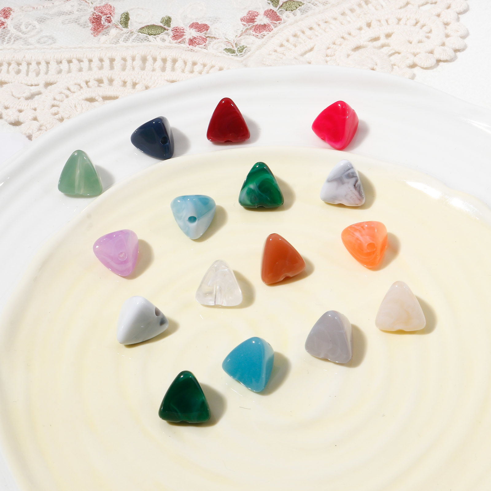 Picture of Acrylic Beads At Random Color Mixed Pyramid About 13mm x 12mm, Hole: Approx 2.2mm, 20 PCs
