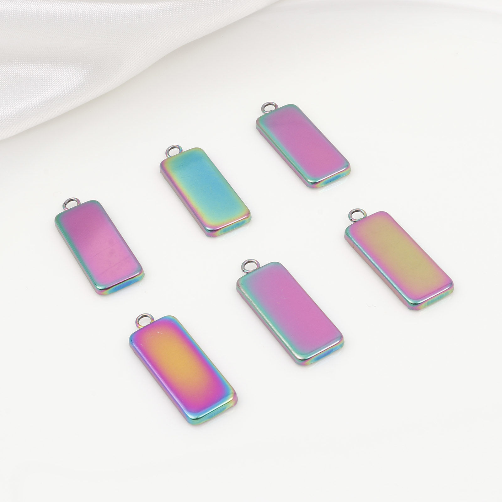 Изображение 10 ШТ 304 Нержавеющая Сталь Основы для Кабошонов Подвески Прямоугольник Цвет радуги с покрытием (Для 25ммx10мм) 3см x 1.1см