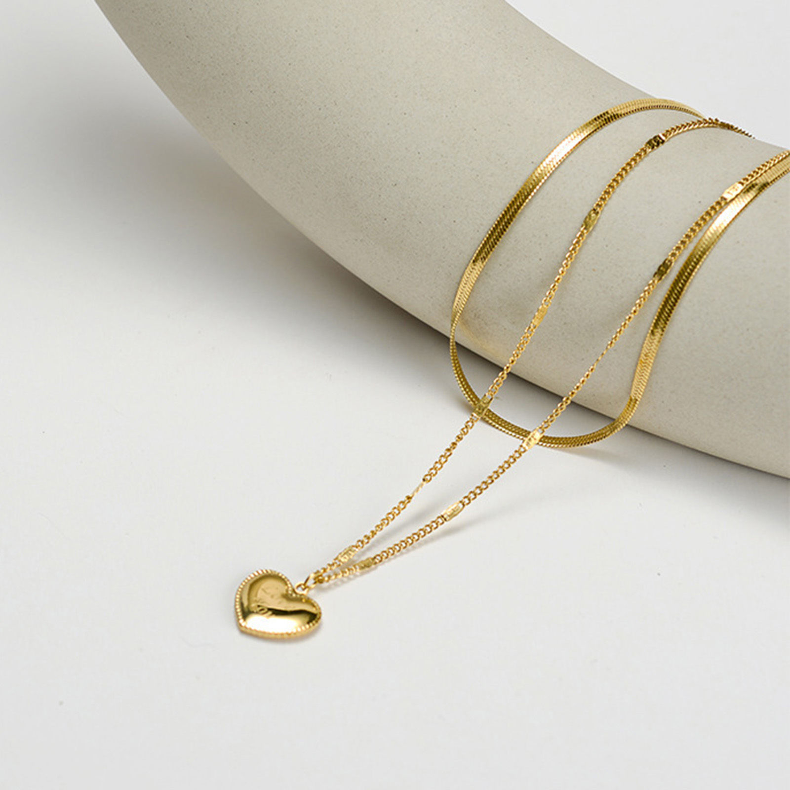 Picture of 316 Stainless Steel Stylish Link Chain Multilayer Layered Necklace 18K Gold Plated Heart 39cm(15 3/8") long, 1 Piece