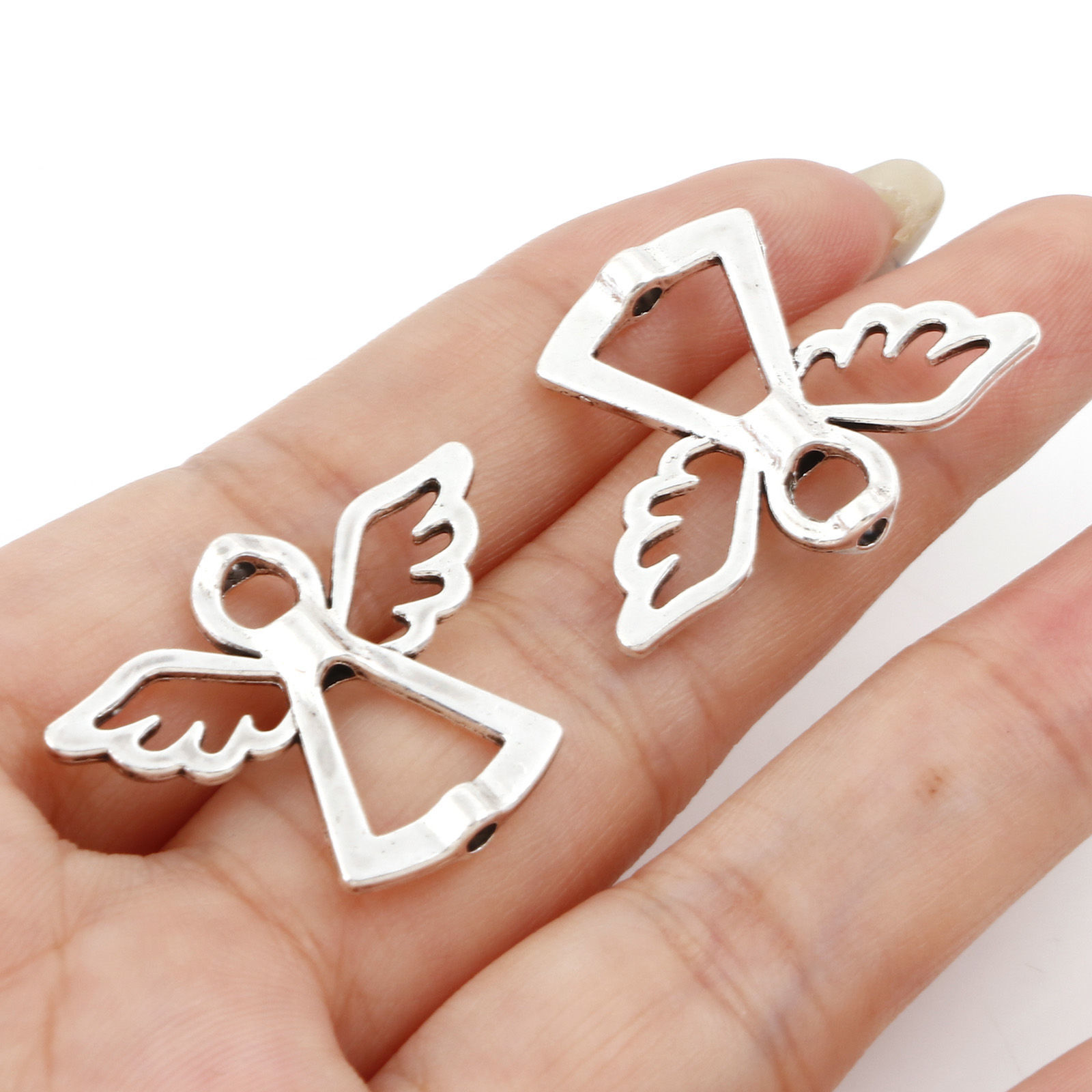 Bild von Zinklegierung Religiös Perlen Rahmen Engel Antiksilber Hohl (Fits 6mm Perlen) 29mm x 22mm, 30 Stück
