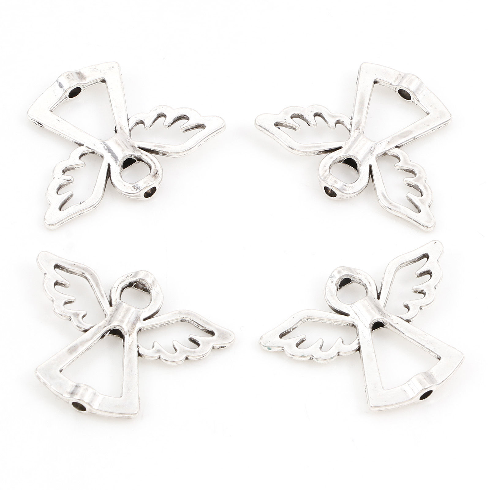 Bild von Zinklegierung Religiös Perlen Rahmen Engel Antiksilber Hohl (Fits 6mm Perlen) 29mm x 22mm, 30 Stück
