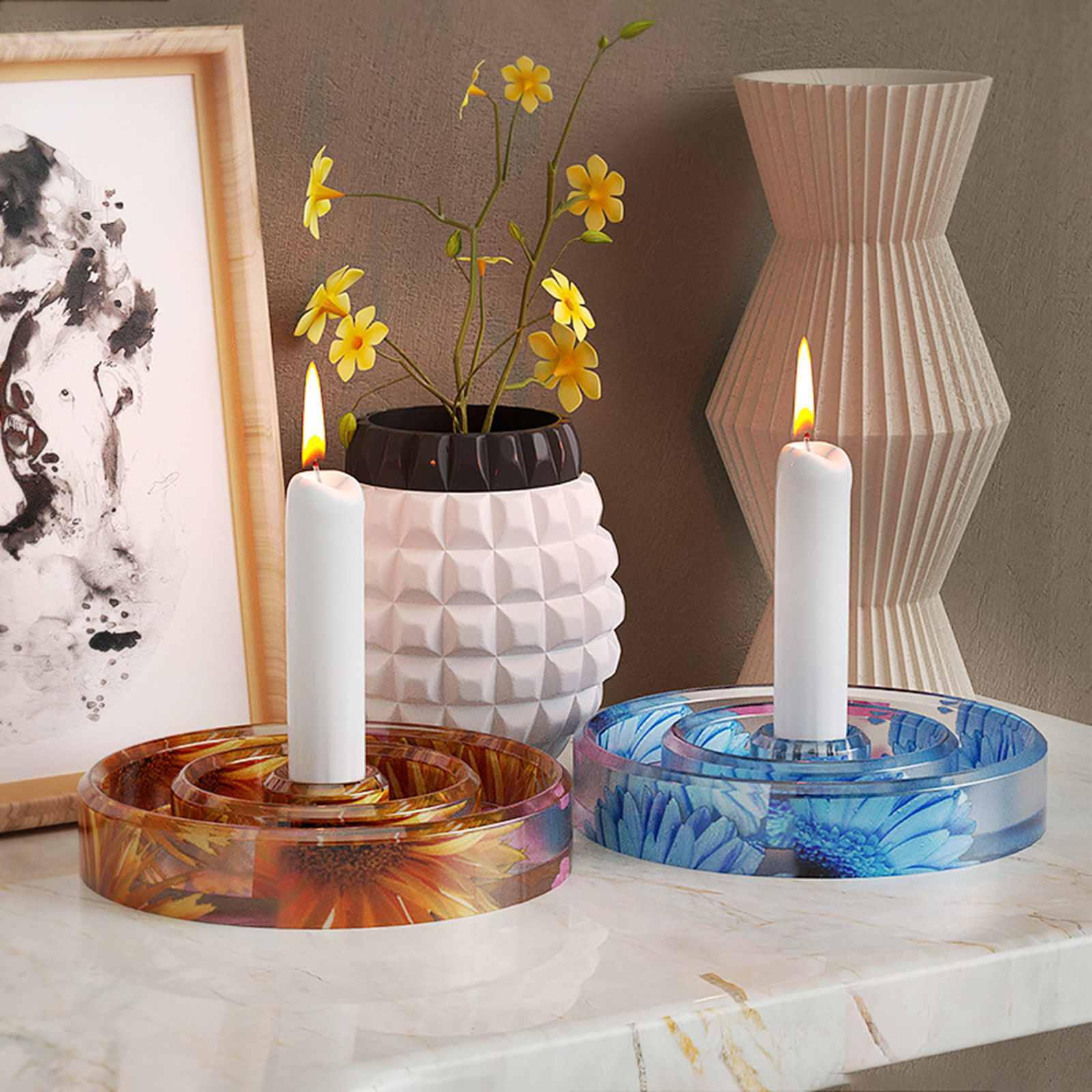 Изображение Силикон Форма из смолы для изготовления мыла в форме свечи своими руками Подсвечник Круглые Белый 15.2см x 2.8см, 1 ШТ