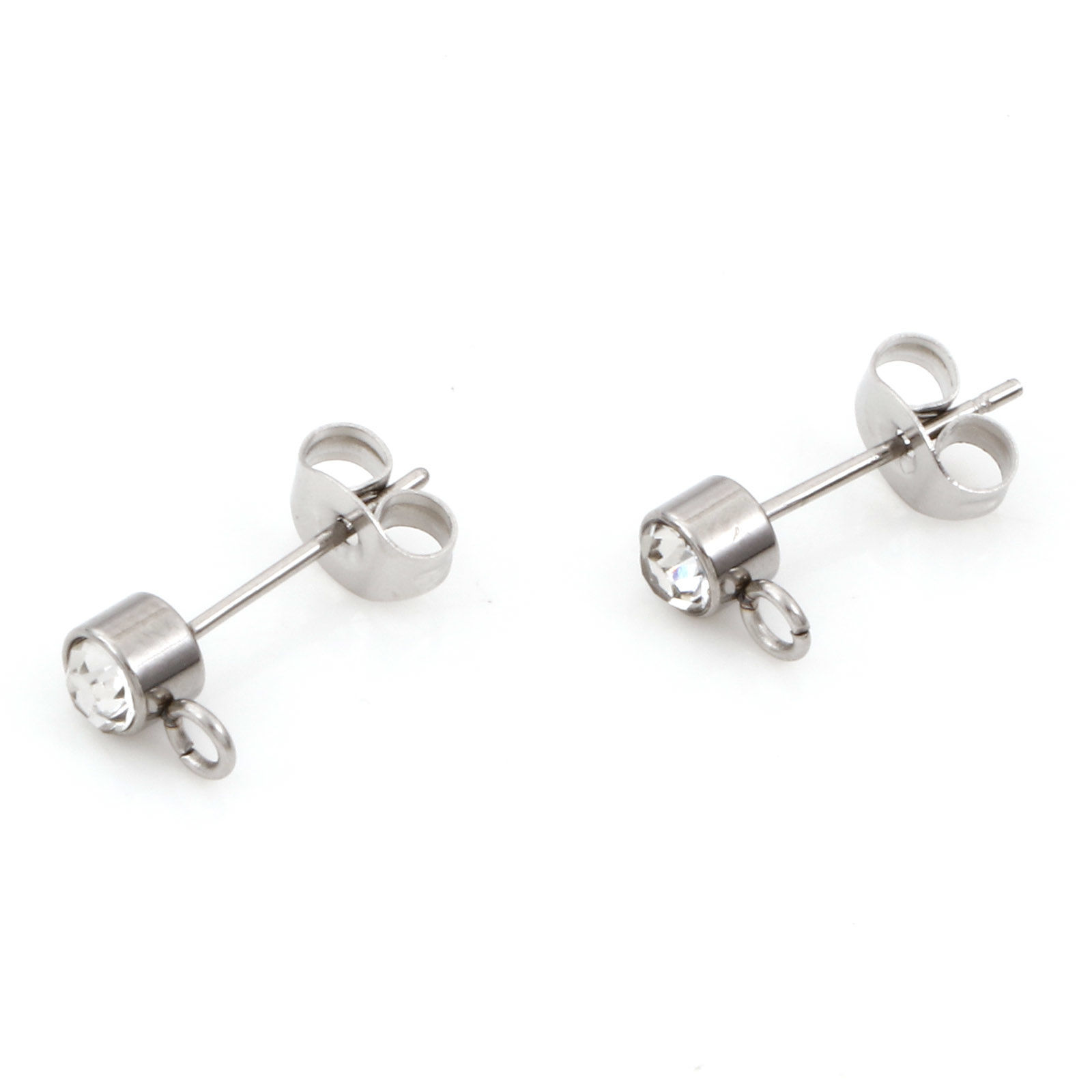 Bild von Umweltfreundlich 304 Edelstahl Ohrring Ohrstecker Rund Silberfarbe Mit Öse 7mm x 4mm, Drahtstärke: (21 gauge), 10 Stück