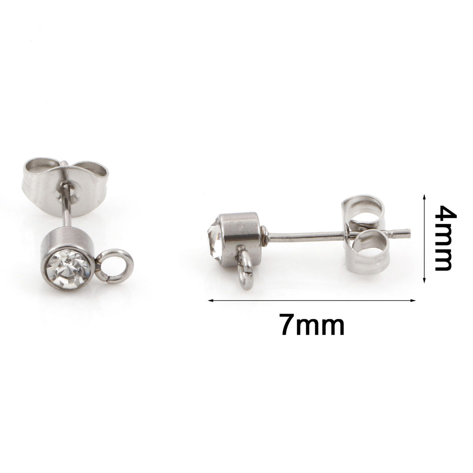 Bild von Umweltfreundlich 304 Edelstahl Ohrring Ohrstecker Rund Silberfarbe Mit Öse 7mm x 4mm, Drahtstärke: (21 gauge), 10 Stück