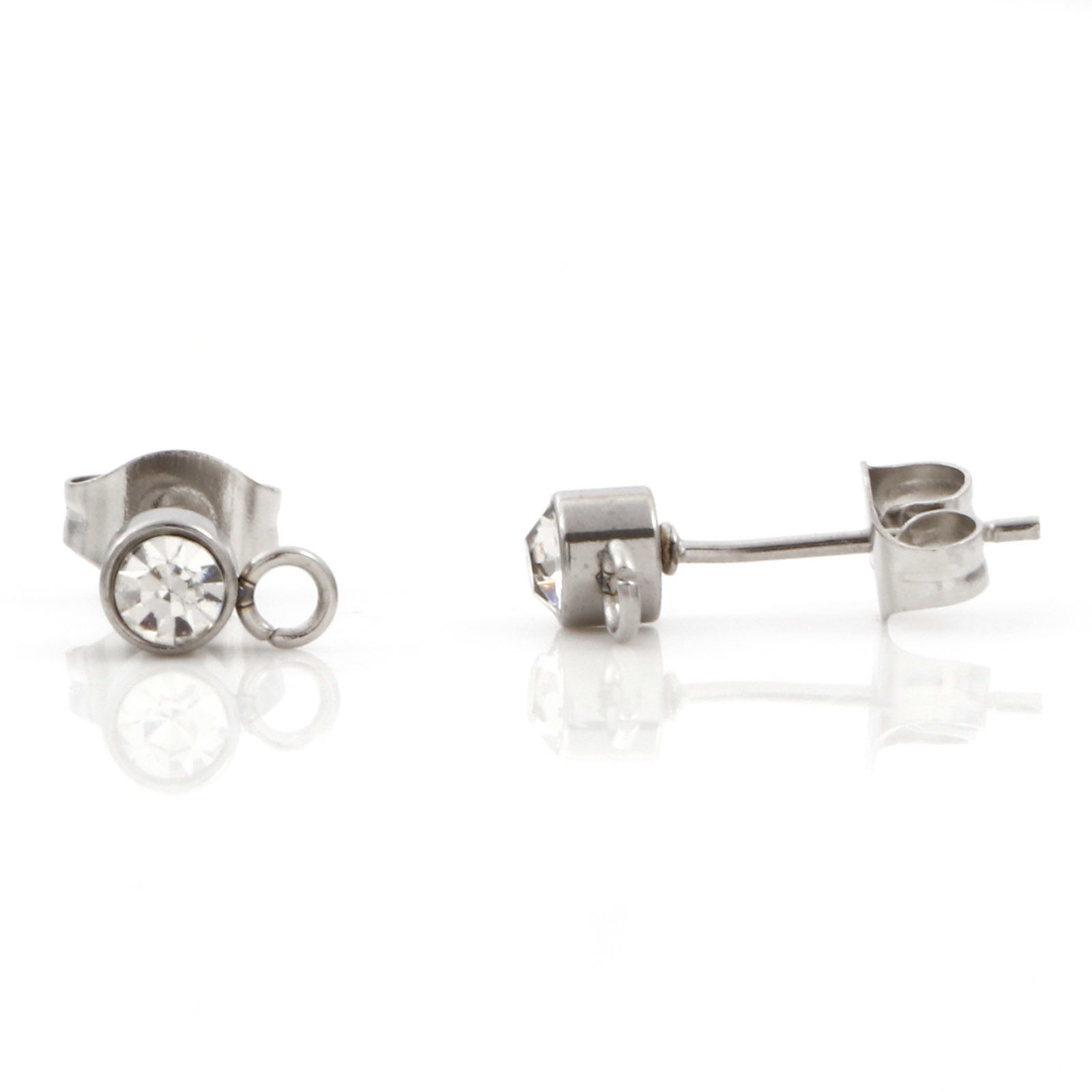 Bild von Umweltfreundlich 304 Edelstahl Ohrring Ohrstecker Rund Silberfarbe Mit Öse 7mm x 4mm, Drahtstärke: (21 gauge), 10 Stück