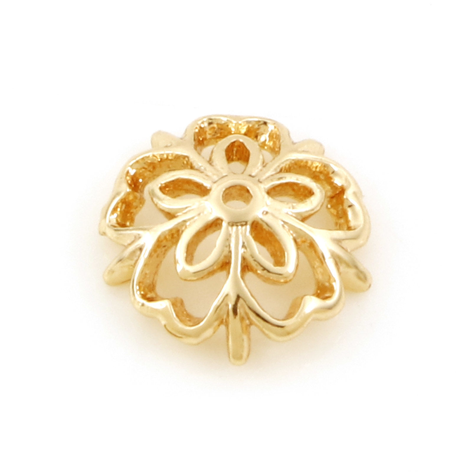 Picture of Brass Beads Caps Heart Flower 18K Real Gold Plated Hollow (Fit 10mm Bead) 9.5mm x 9mm, 10 PCs
