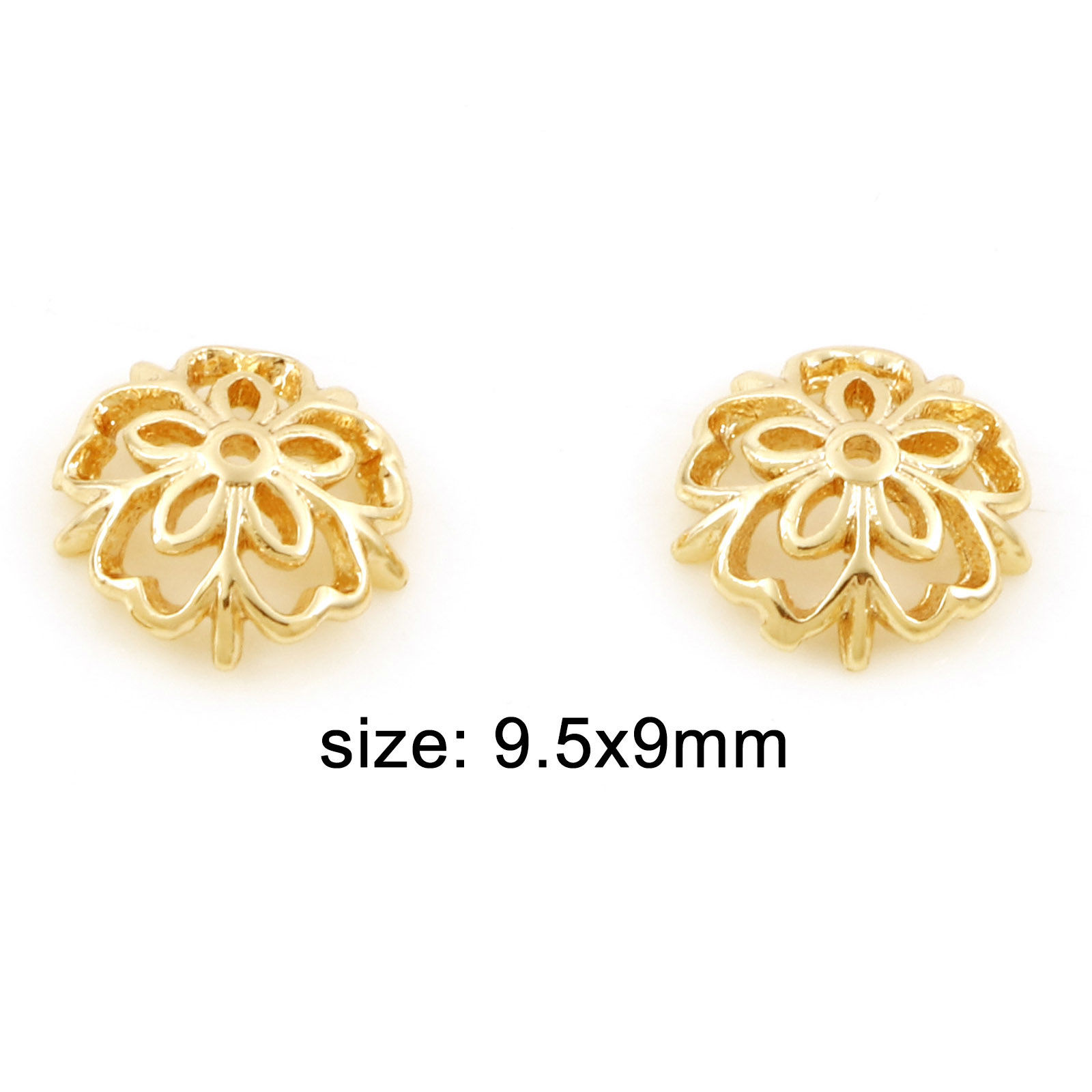 Picture of Brass Beads Caps Heart Flower 18K Real Gold Plated Hollow (Fit 10mm Bead) 9.5mm x 9mm, 10 PCs