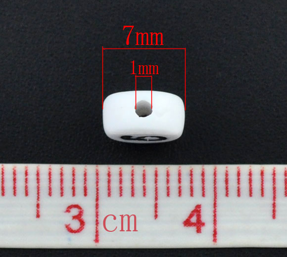 Picture of Acrylic Spacer Beads Round White Number " 6 " Pattern About 7mm Dia, Hole: Approx 1mm, 500 PCs