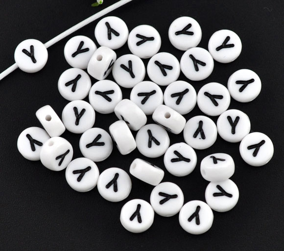 Picture of White Acrylic Alphabet /Letter "Y" Round Spacer Beads 7mm, sold per packet of 500