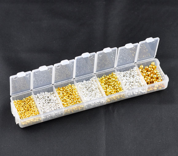 Immagine di 1 Scatola (Circa 3700 Pz/Serie) Plastica & Ottone Perline a Crimpare con Copertura a Nodo per Gioielli Fai-da-te che Fanno Risultati Tondo Placcato Oro & Argento Placcato 2mm-4mm Dia