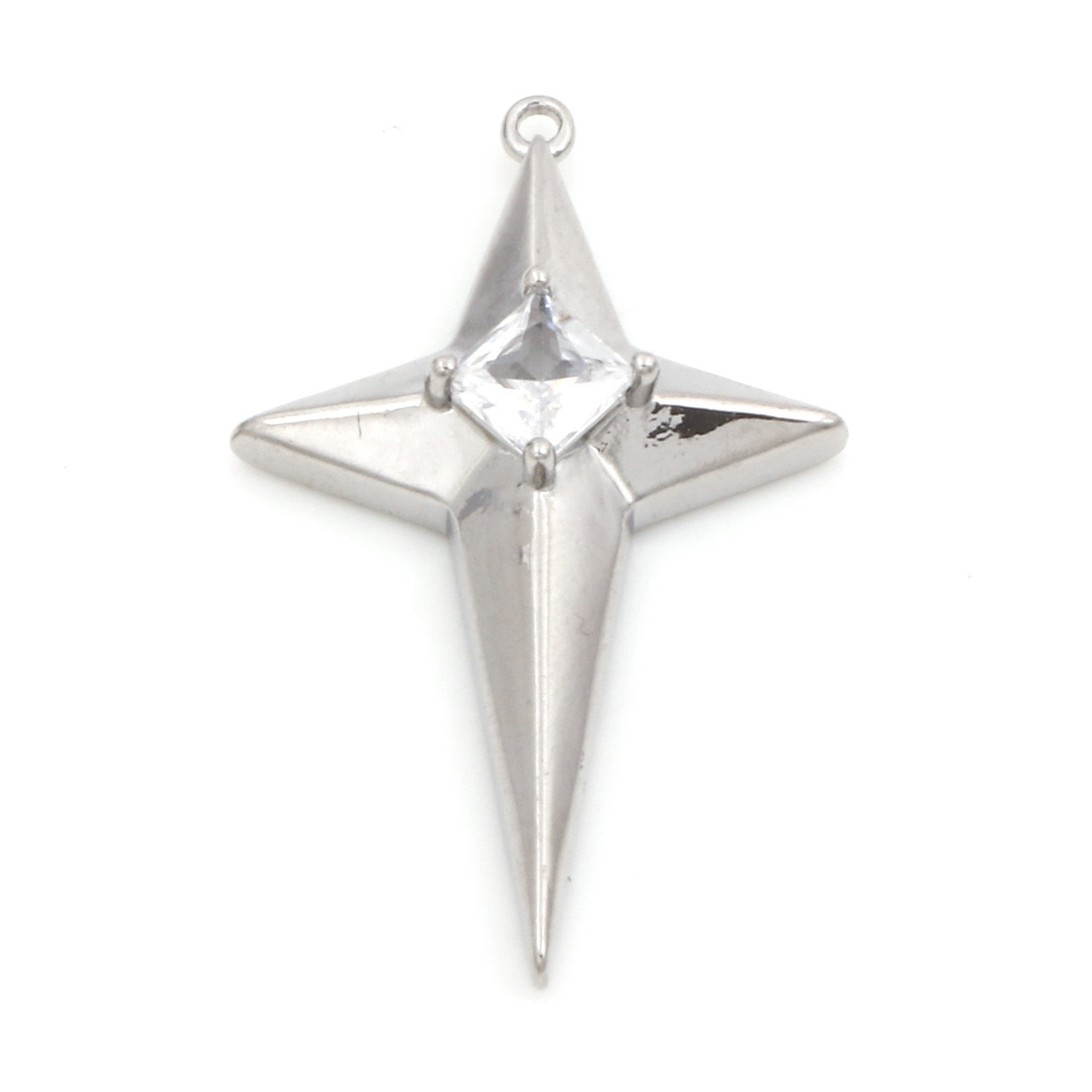 Picture of Brass Galaxy Pendants Real Platinum Plated Star Clear Cubic Zirconia 3cm x 1.8cm, 2 PCs