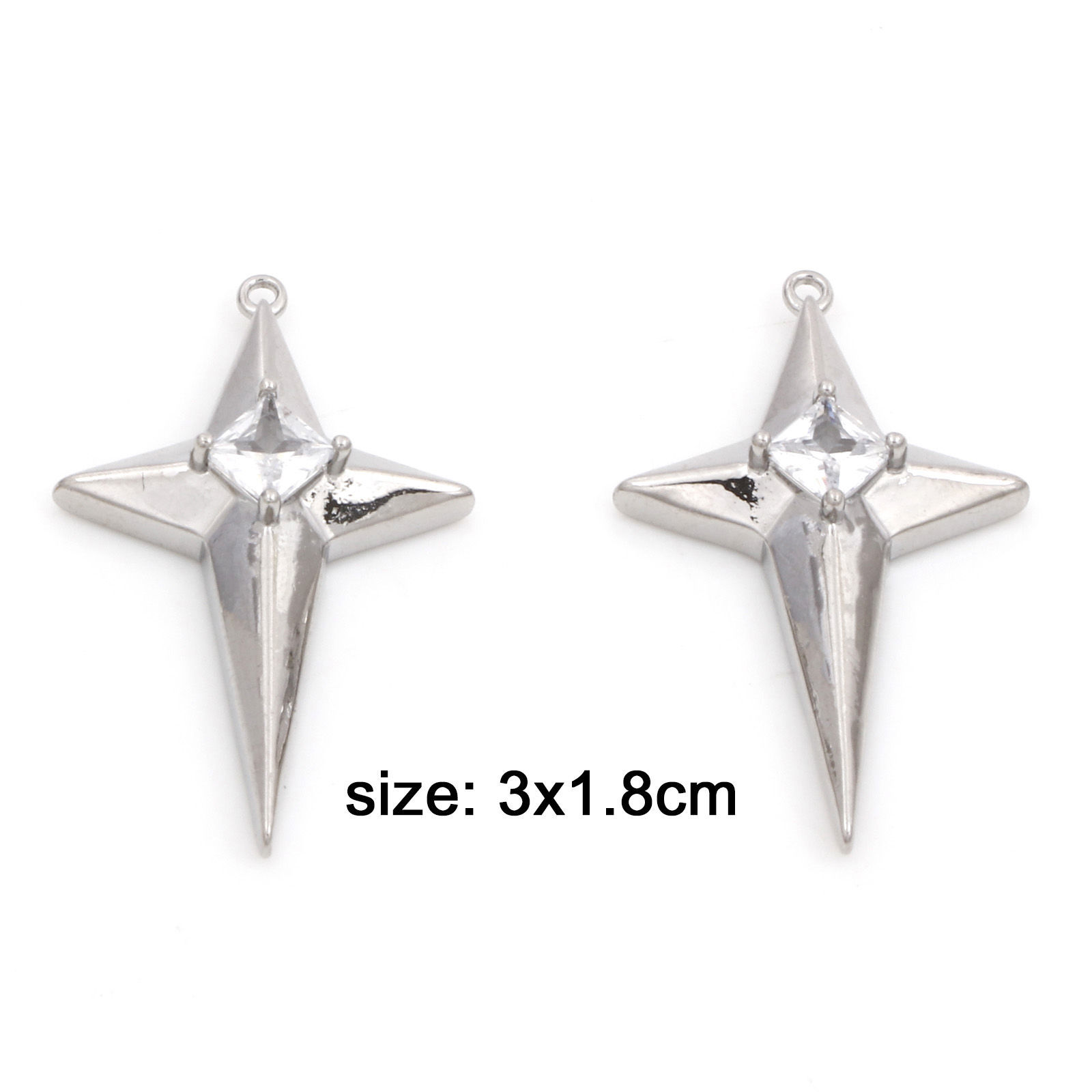 Picture of Brass Galaxy Pendants Real Platinum Plated Star Clear Cubic Zirconia 3cm x 1.8cm, 2 PCs