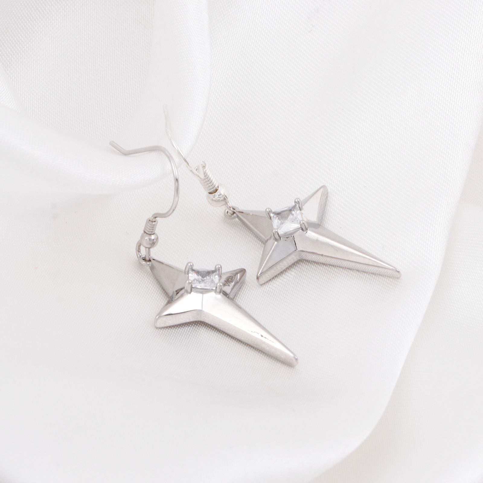 Picture of Brass Galaxy Pendants Real Platinum Plated Star Clear Cubic Zirconia 3cm x 1.8cm, 2 PCs