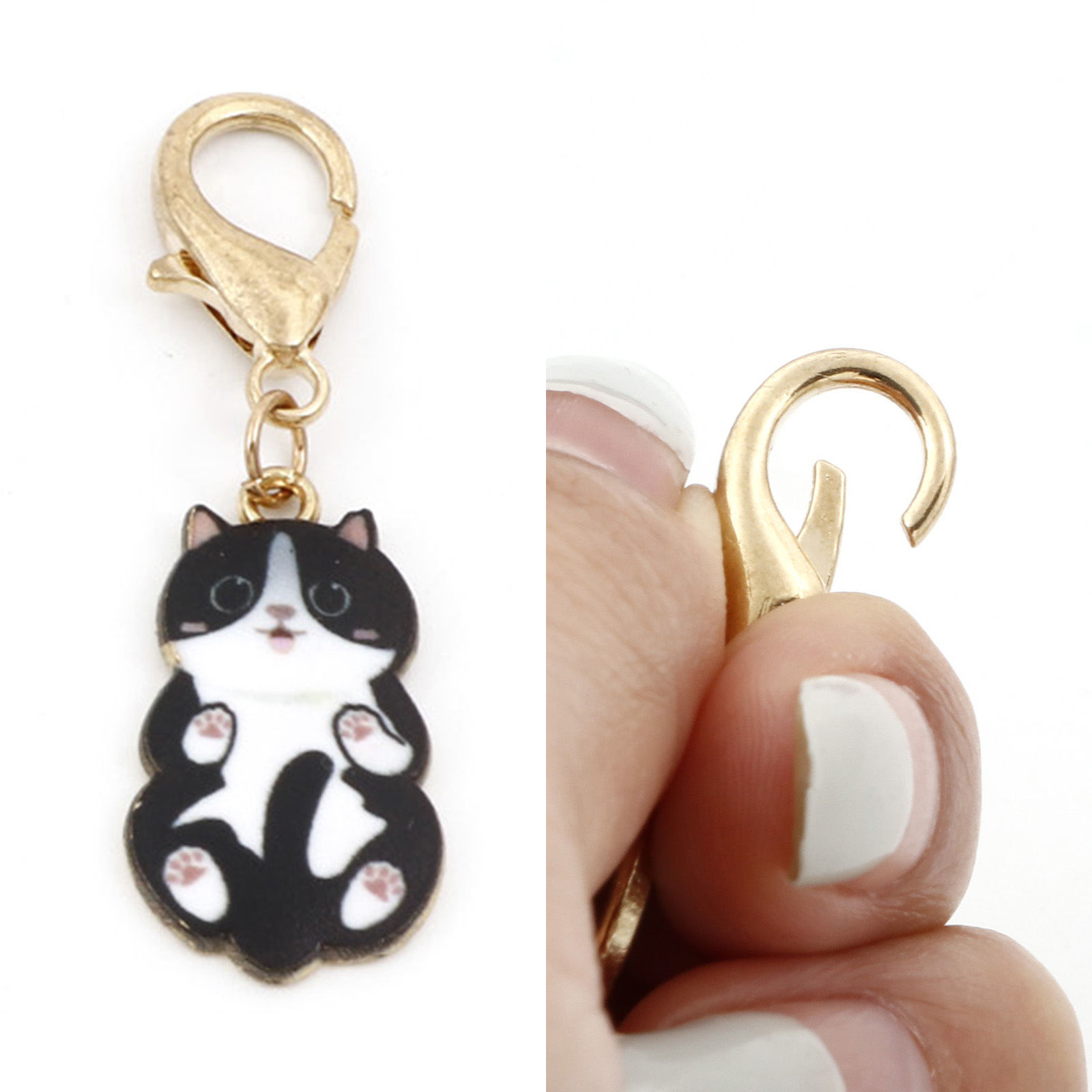 Bild von Zinklegierung Stricken Stitch Markers Katze Vergoldet Emaille 4.5cm x 1.4cm, 1 Set ( 6 Stücke/Set)