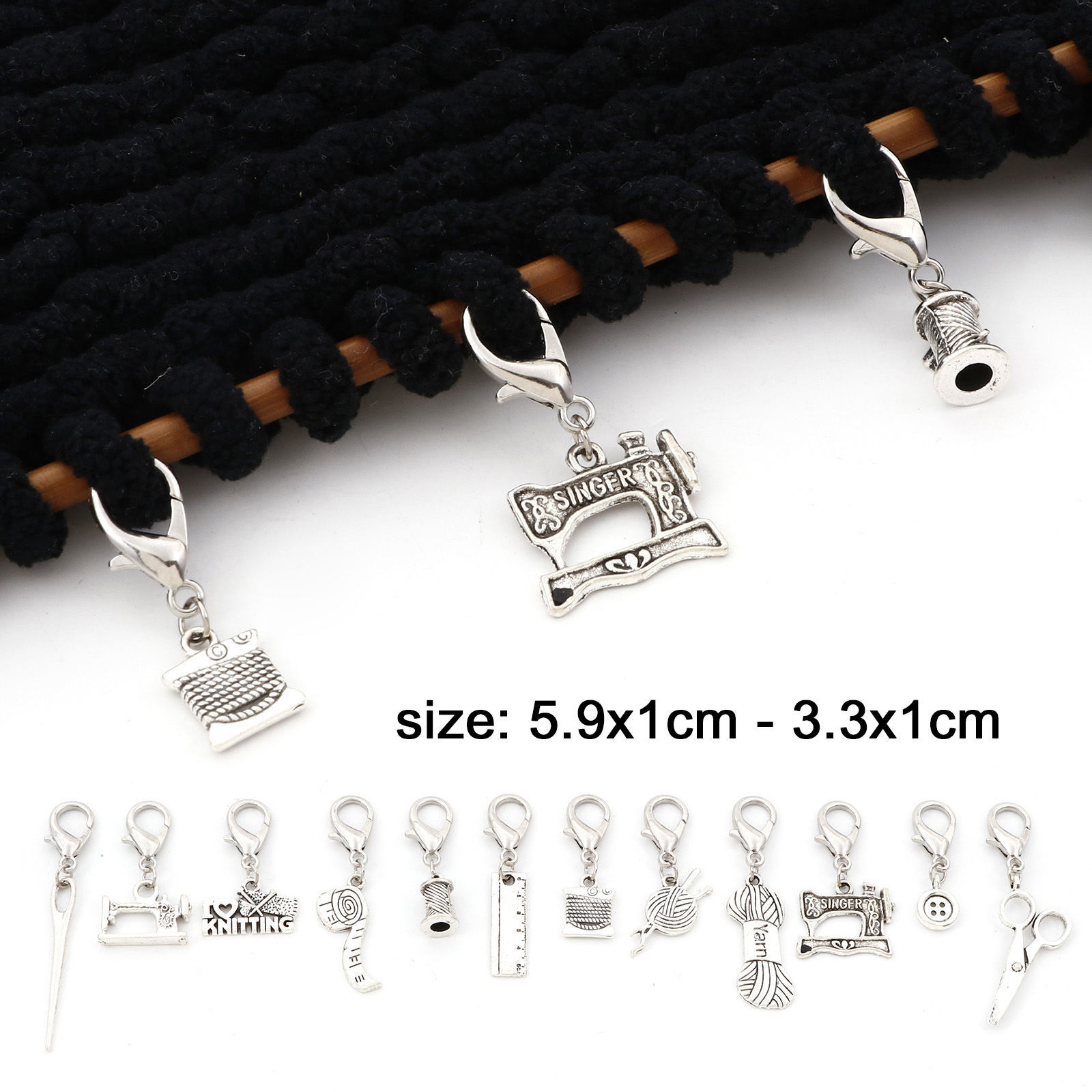 Изображение Цинковый Сплав Вязание стежка Маркеры Античное Серебро Швейные инструменты 5.9см X 1см, 1 Комплект （ 12 шт/уп)